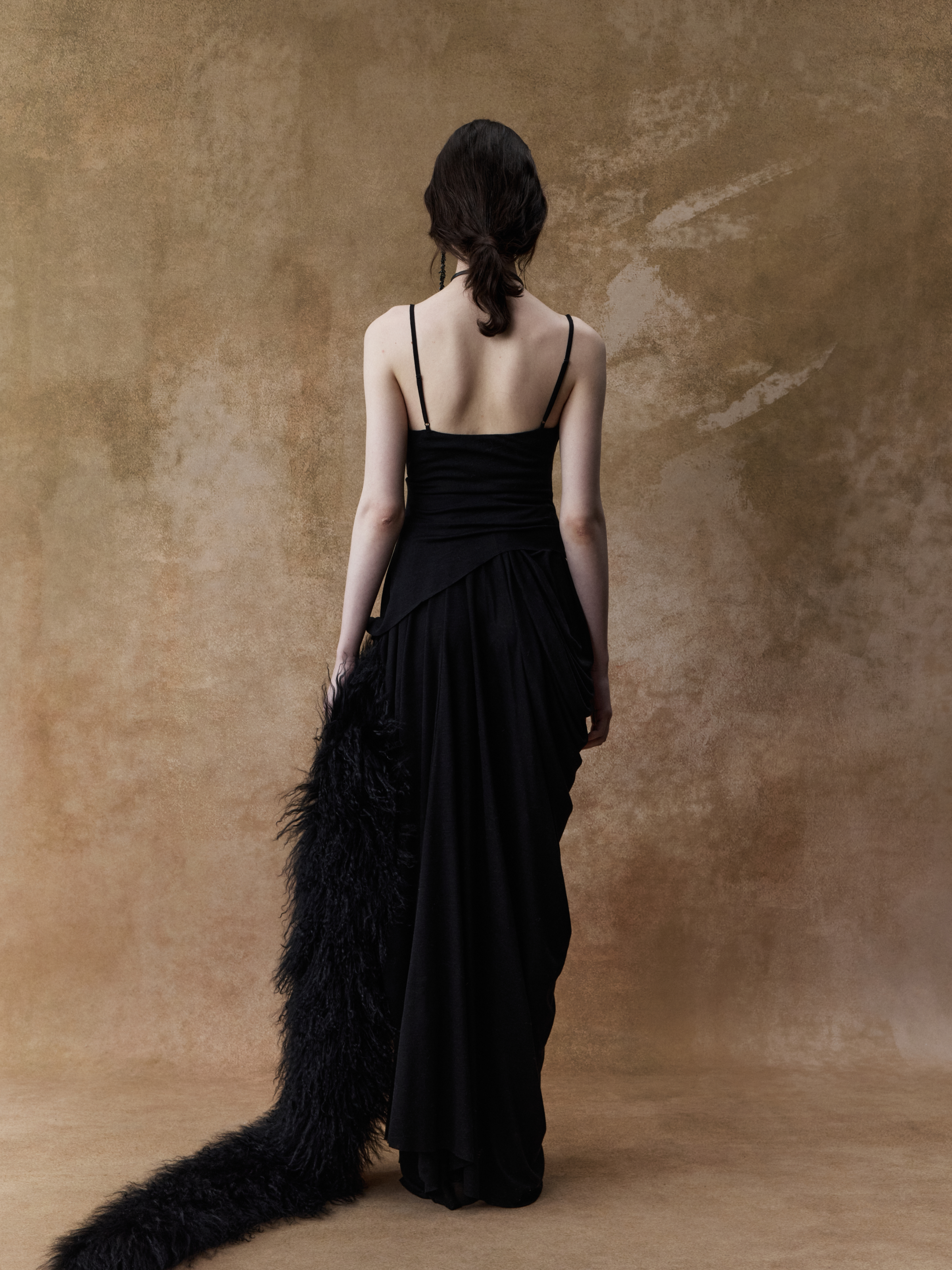 Black Knit Dotted Strap Long Dress