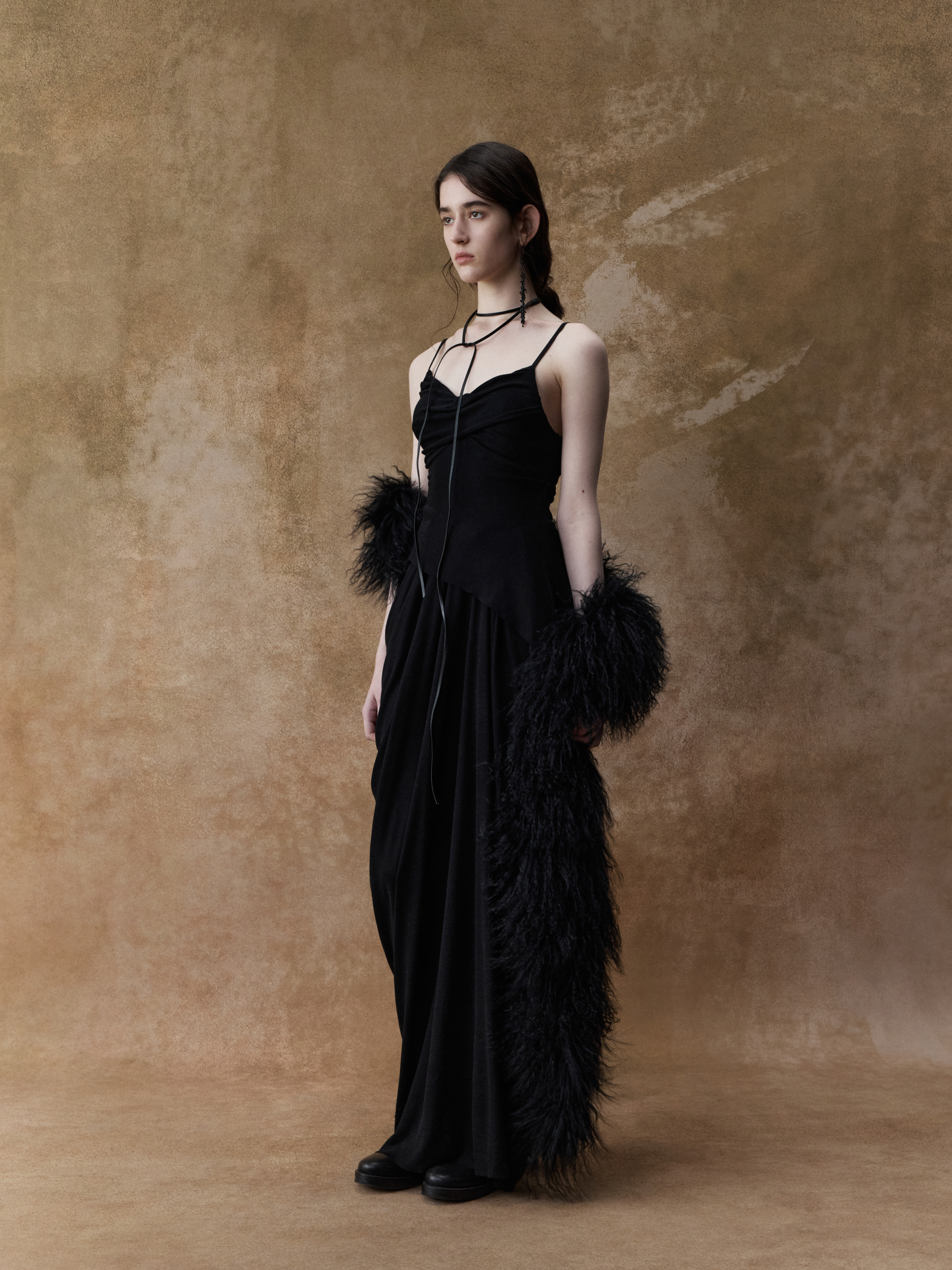 Black Knit Dotted Strap Long Dress