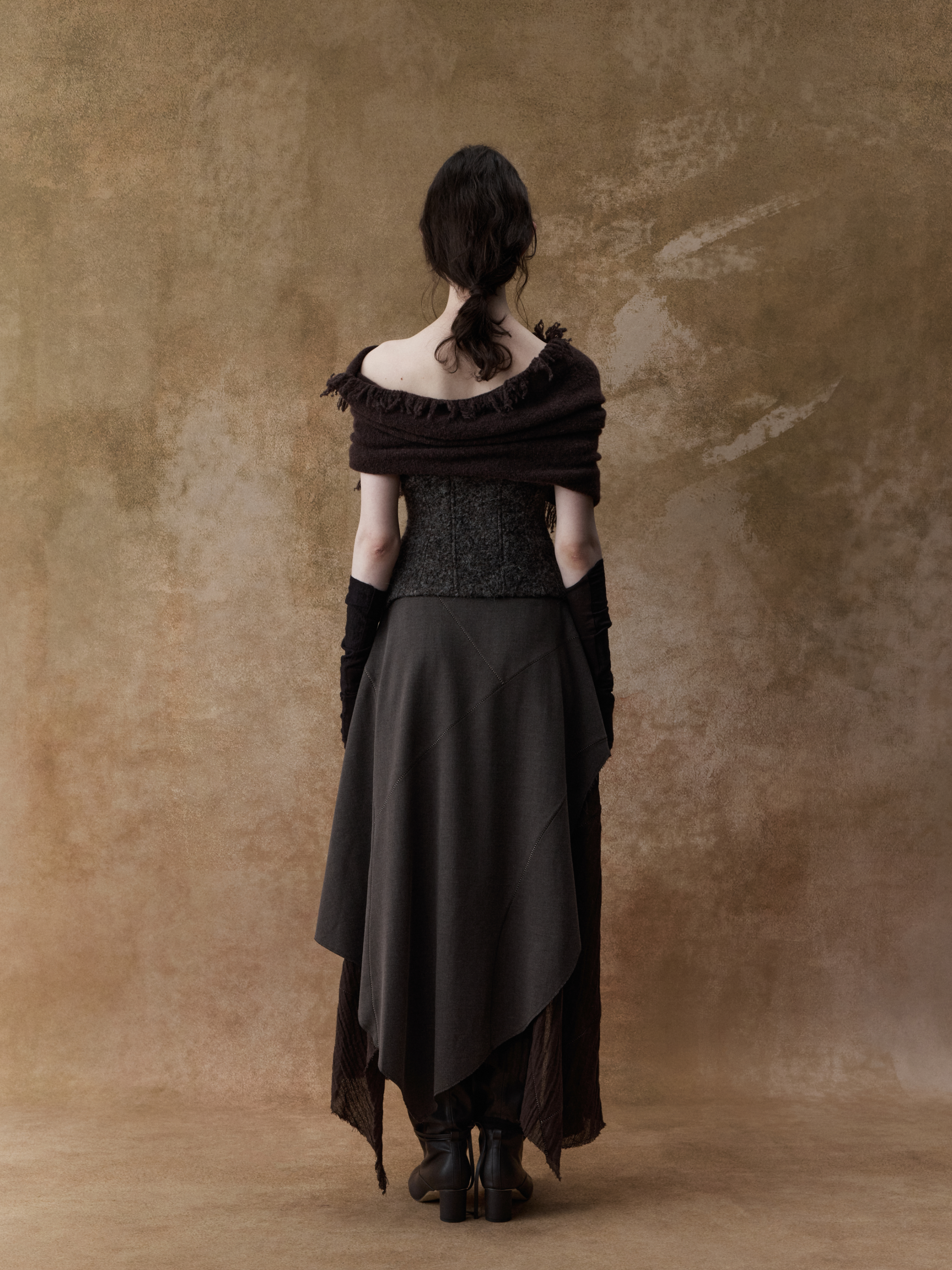 Dark Brown Double-layer Panelled Midi skirt