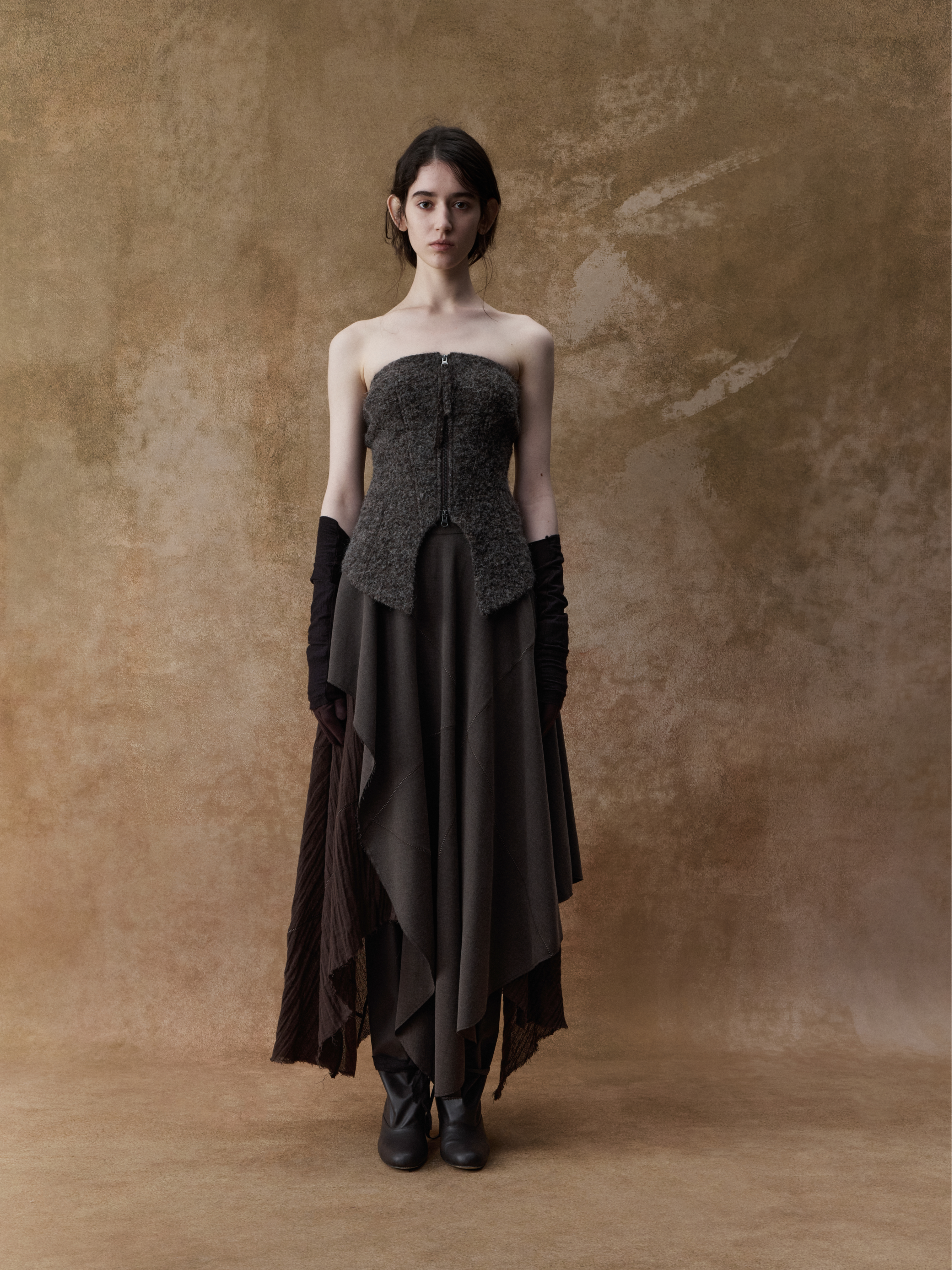 Dark Brown Double-layer Panelled Midi skirt