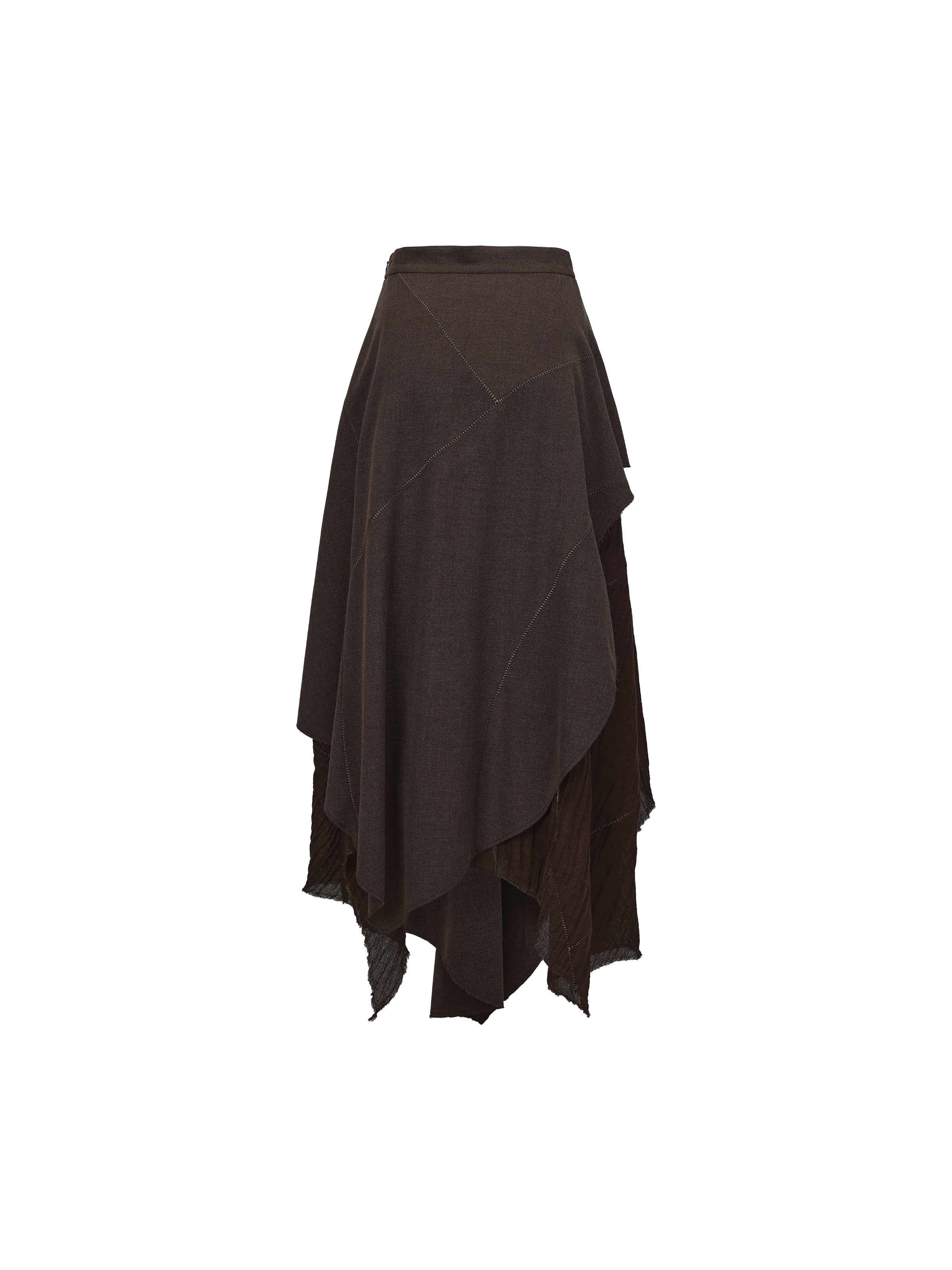 Dark Brown Double-layer Panelled Midi skirt