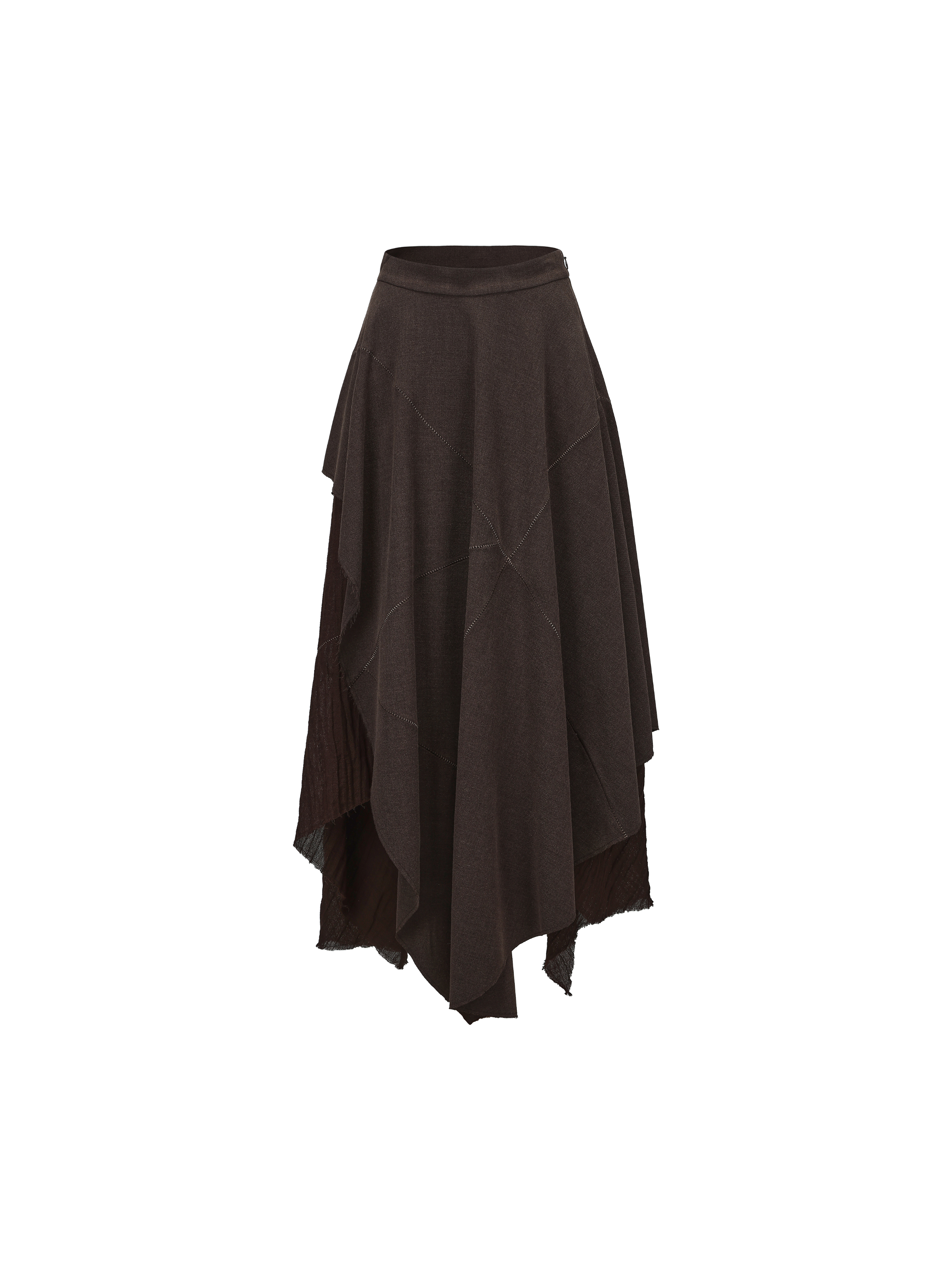 Dark Brown Double-layer Panelled Midi skirt