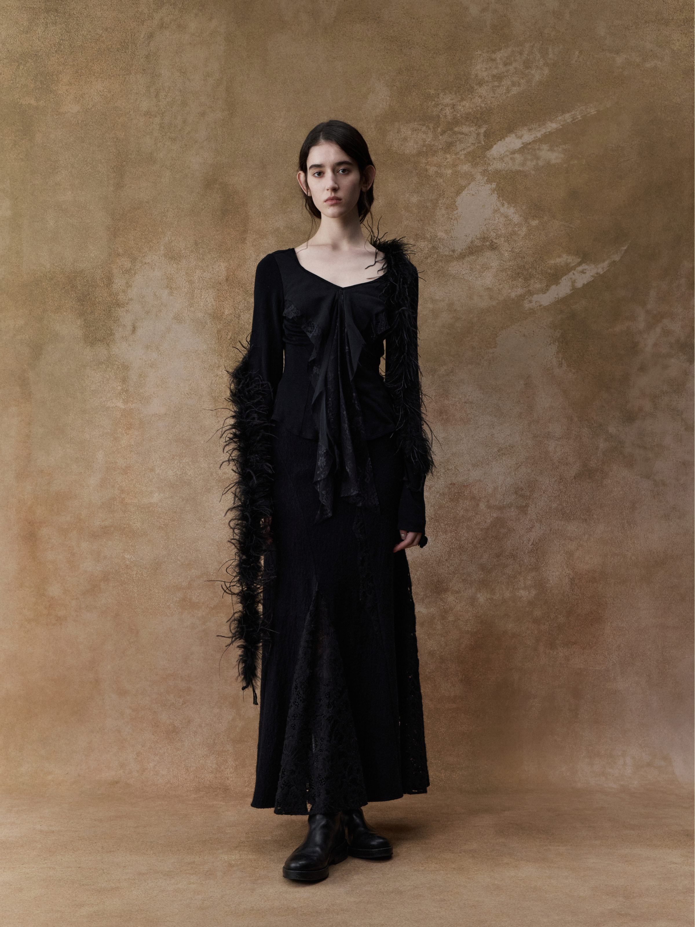 Black Lace Panelled Skirt