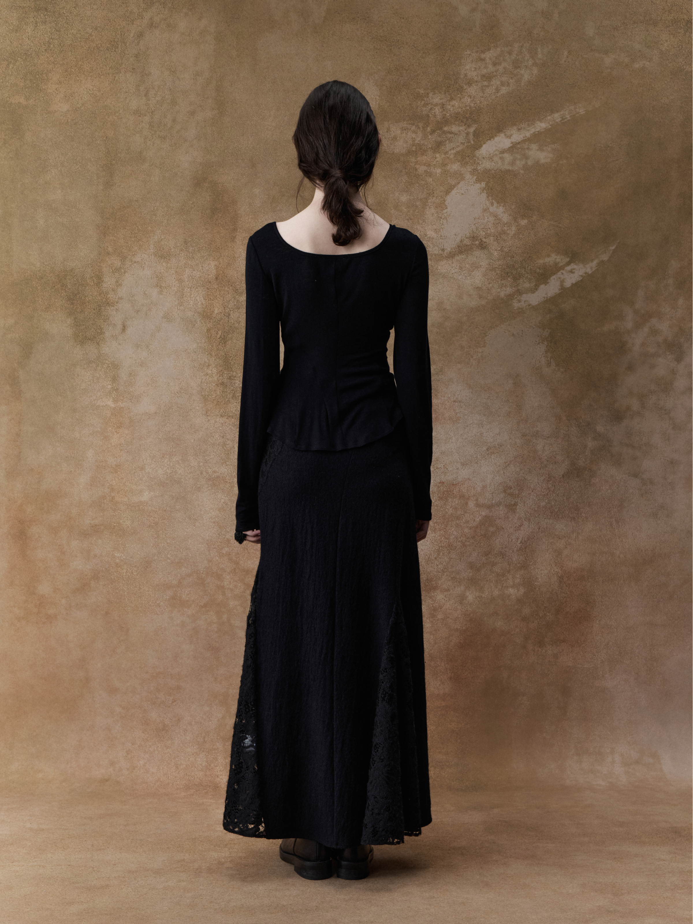 Black Lace Panelled Skirt