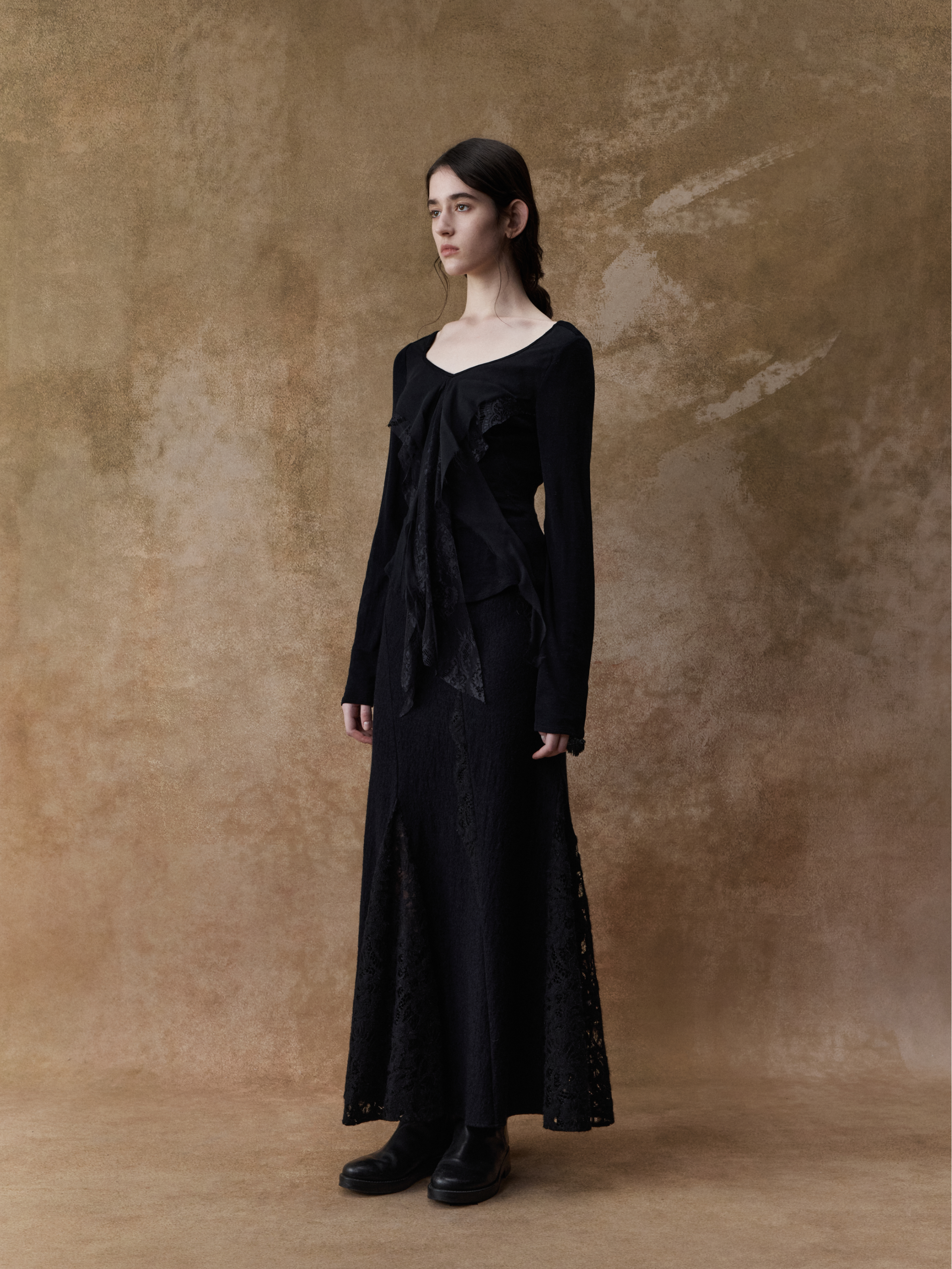 Black Lace Panelled Skirt