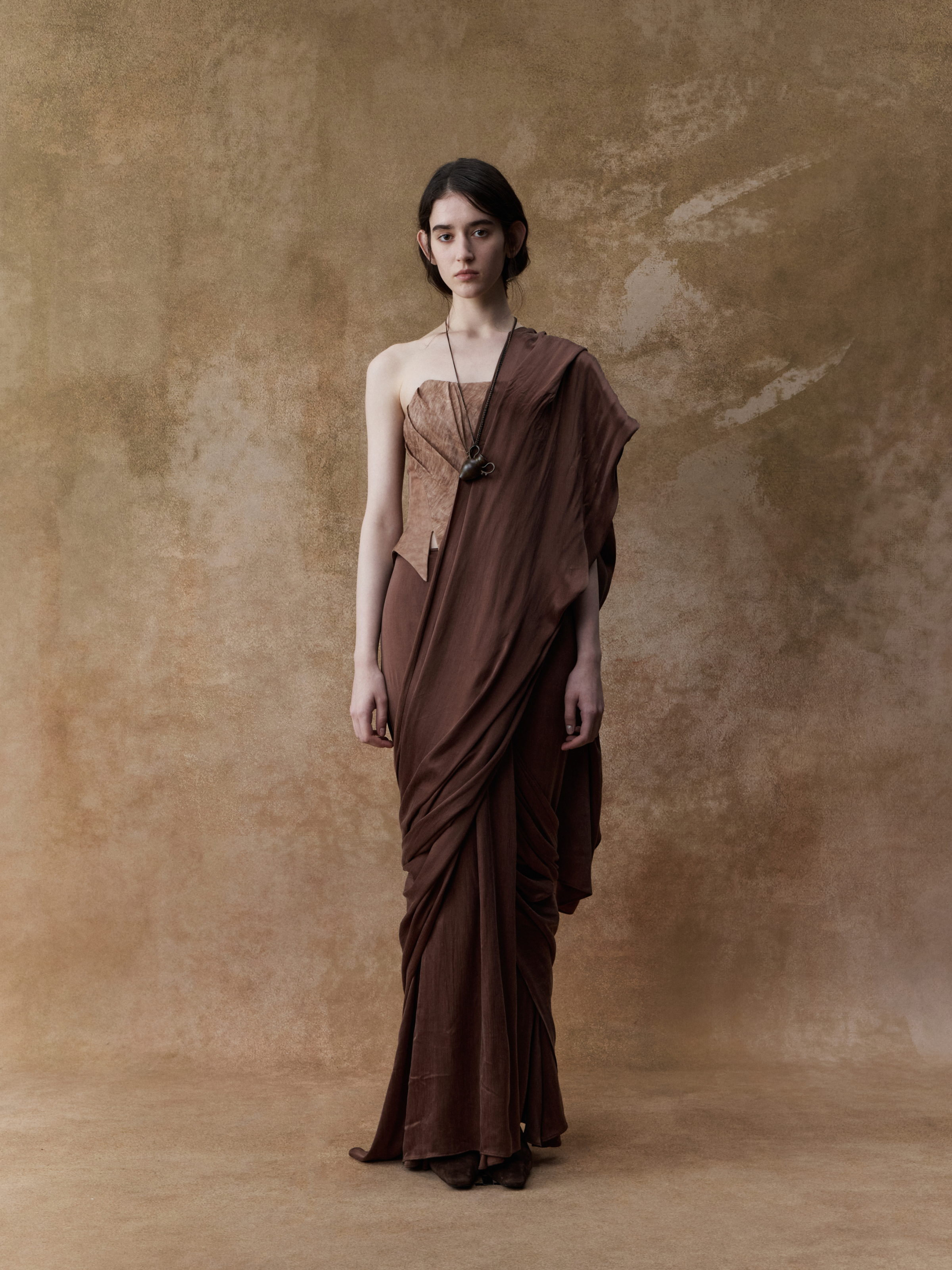 Dark Brown Wrap Long Robe