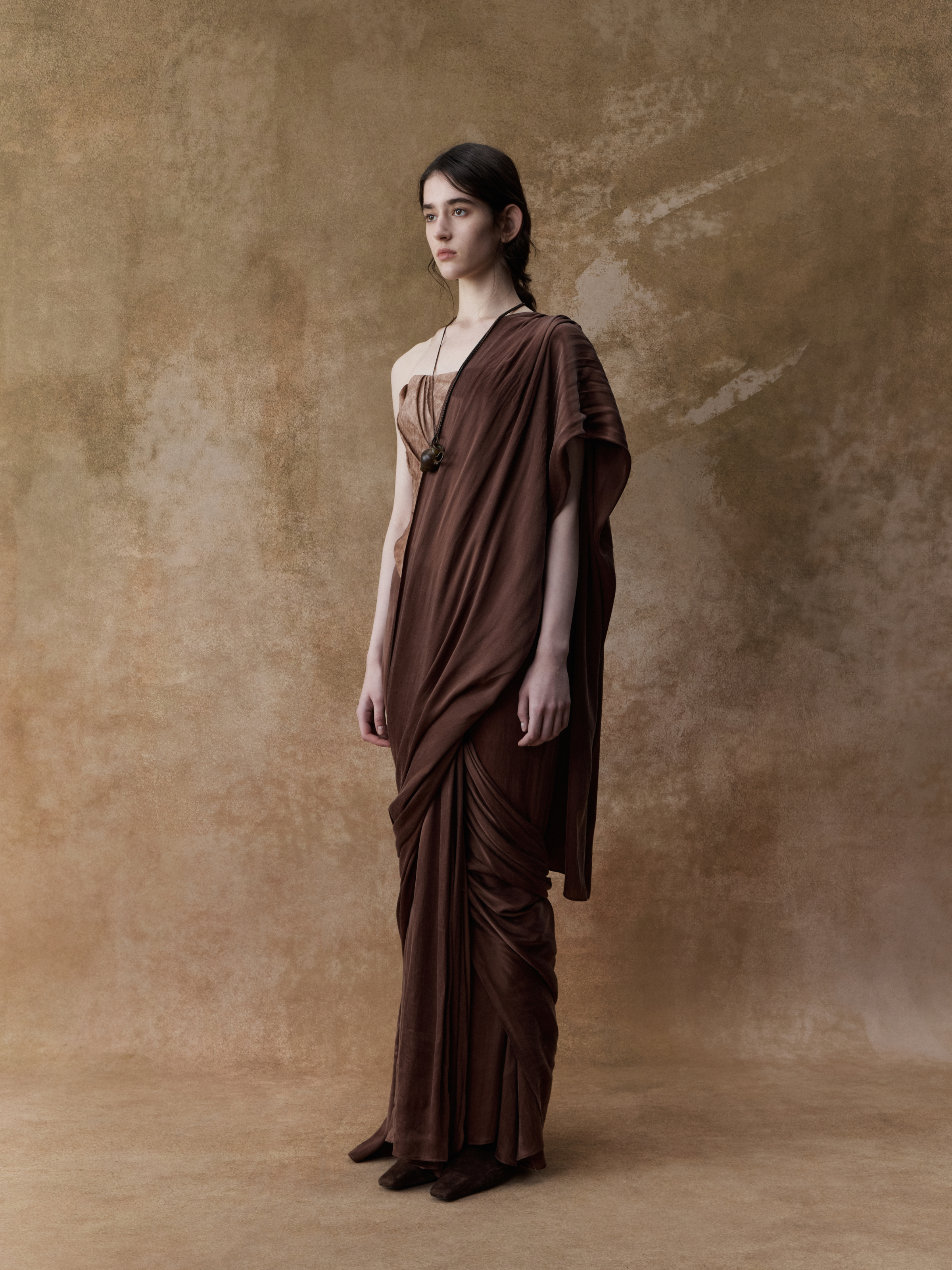 Dark Brown Wrap Long Robe