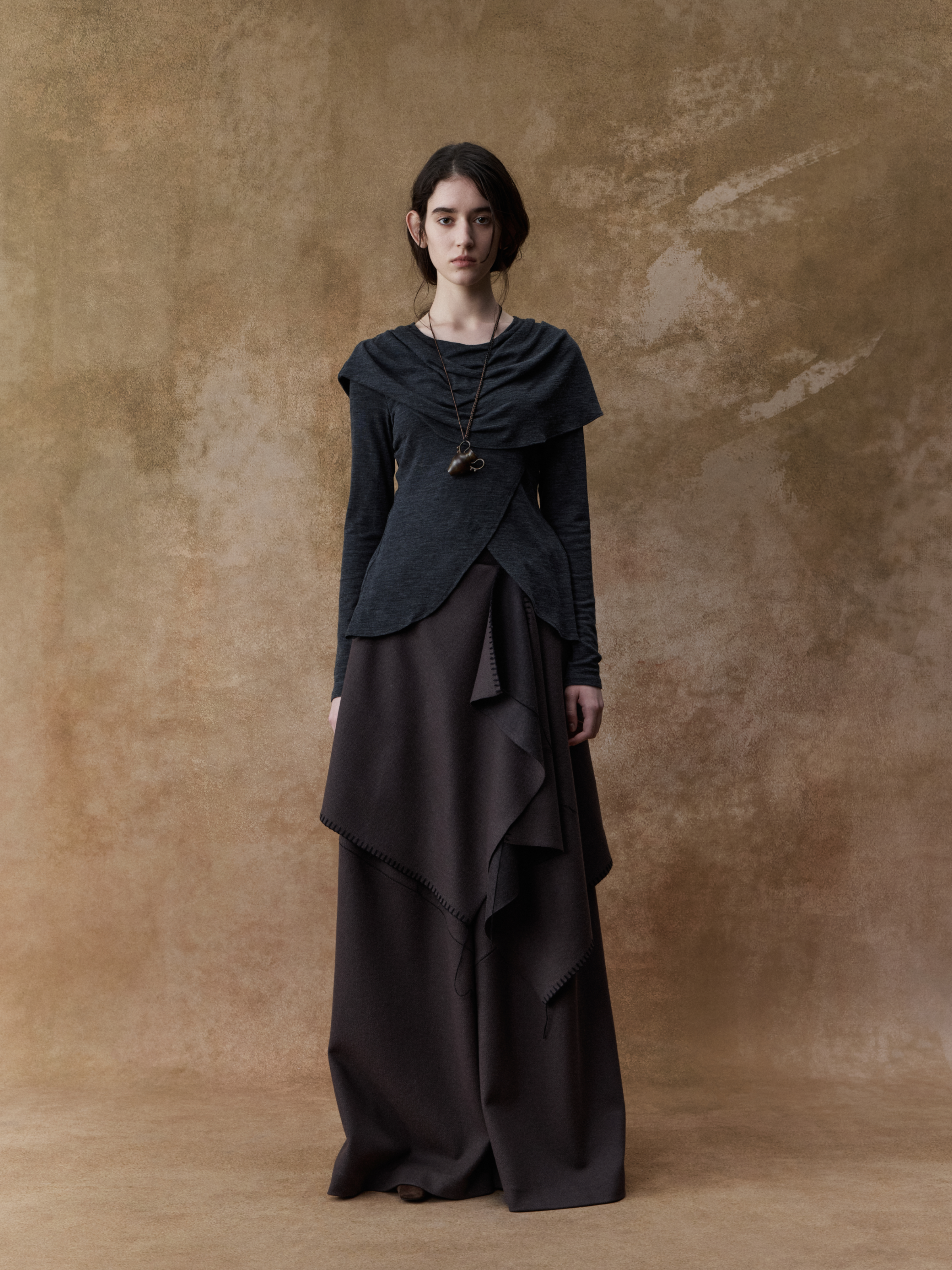 Greyish Purple Panelled Stacked Wide-leg Pants