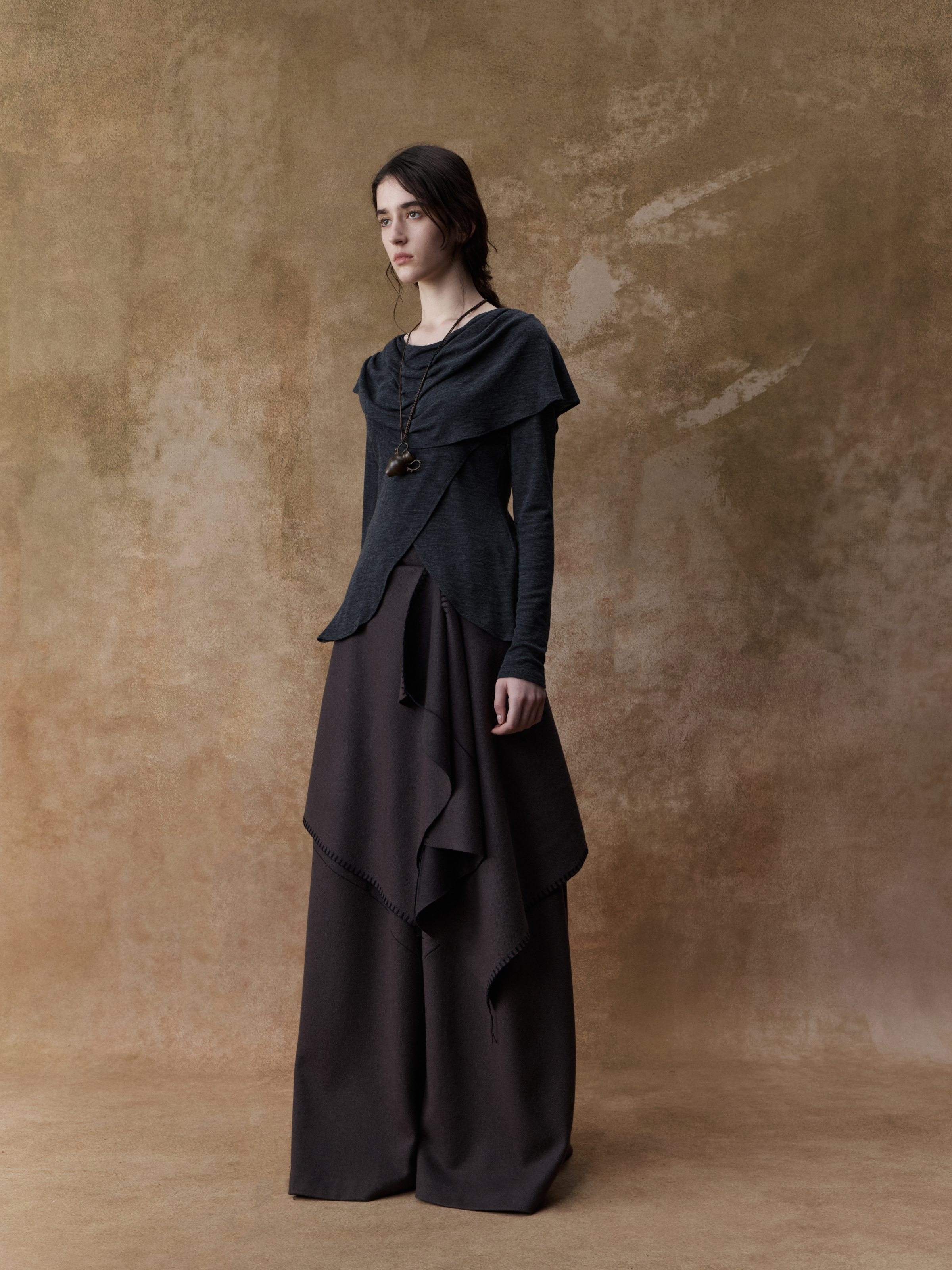 Greyish Purple Panelled Stacked Wide-leg Pants