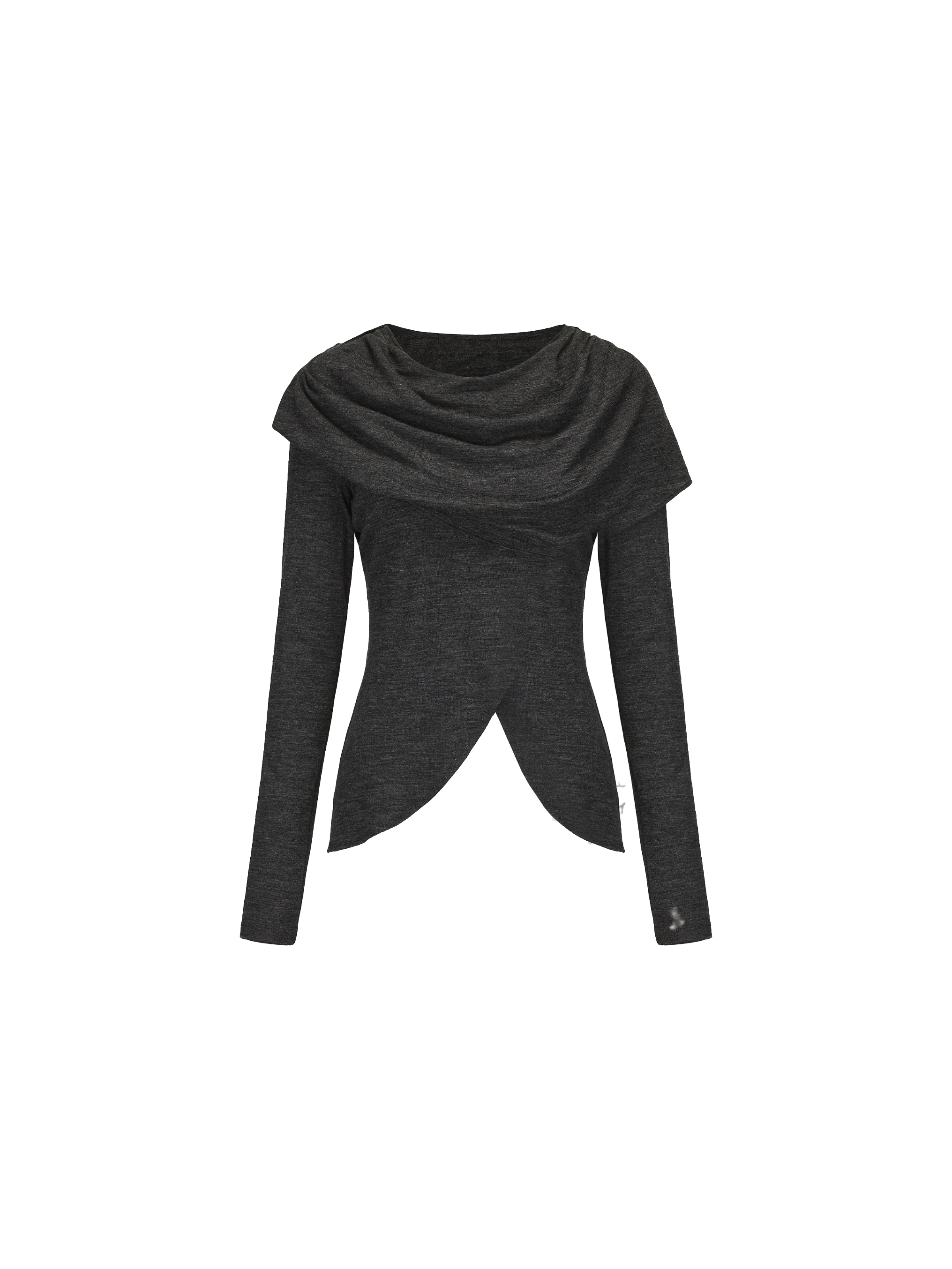 Dark Grey Draped Curved Hem Knit Top