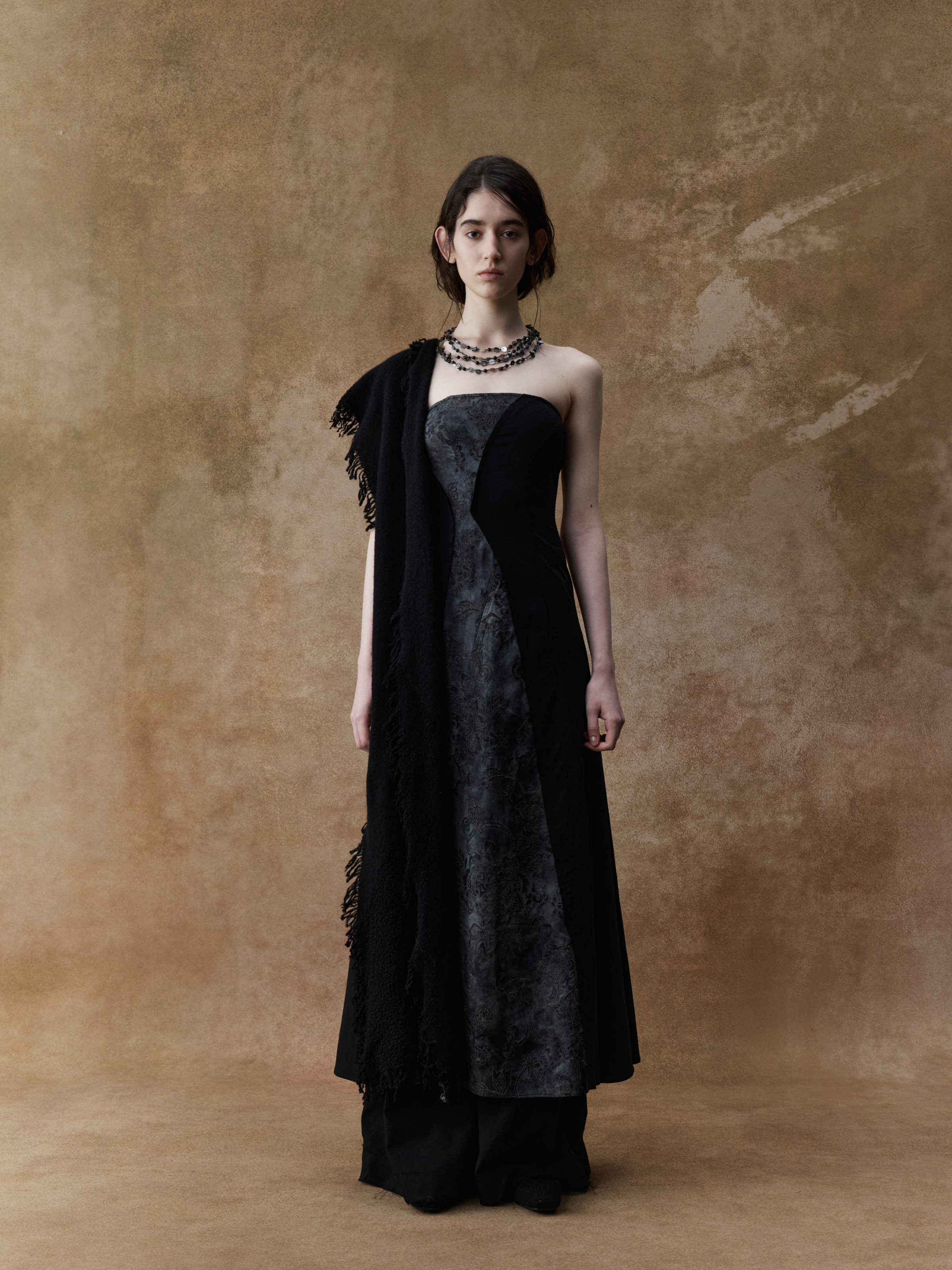 Black Jacquard Panelled Tube Dress