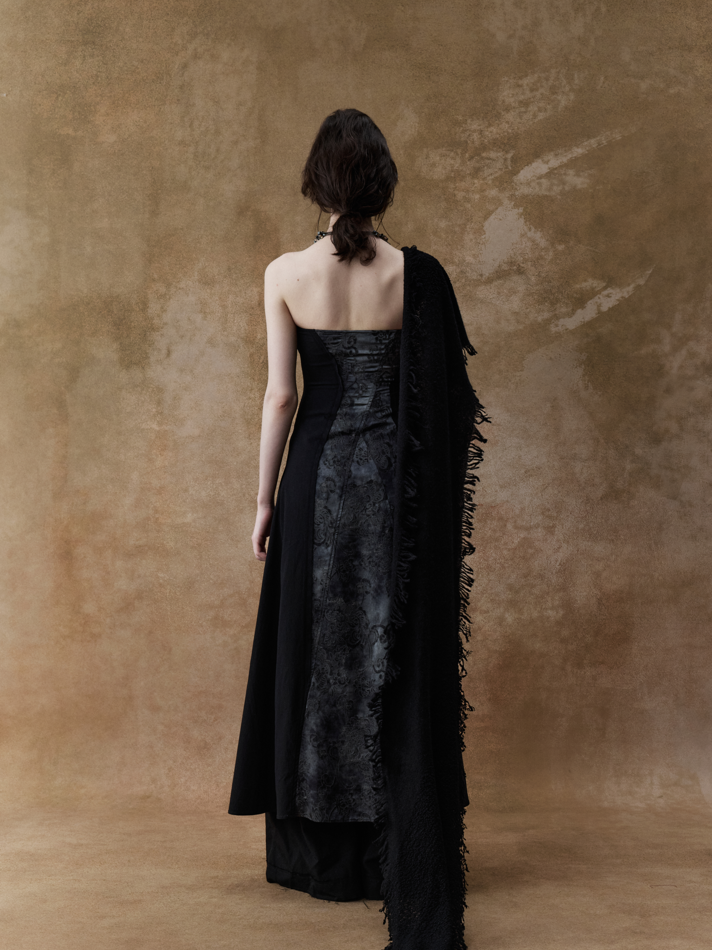 Black Jacquard Panelled Tube Dress