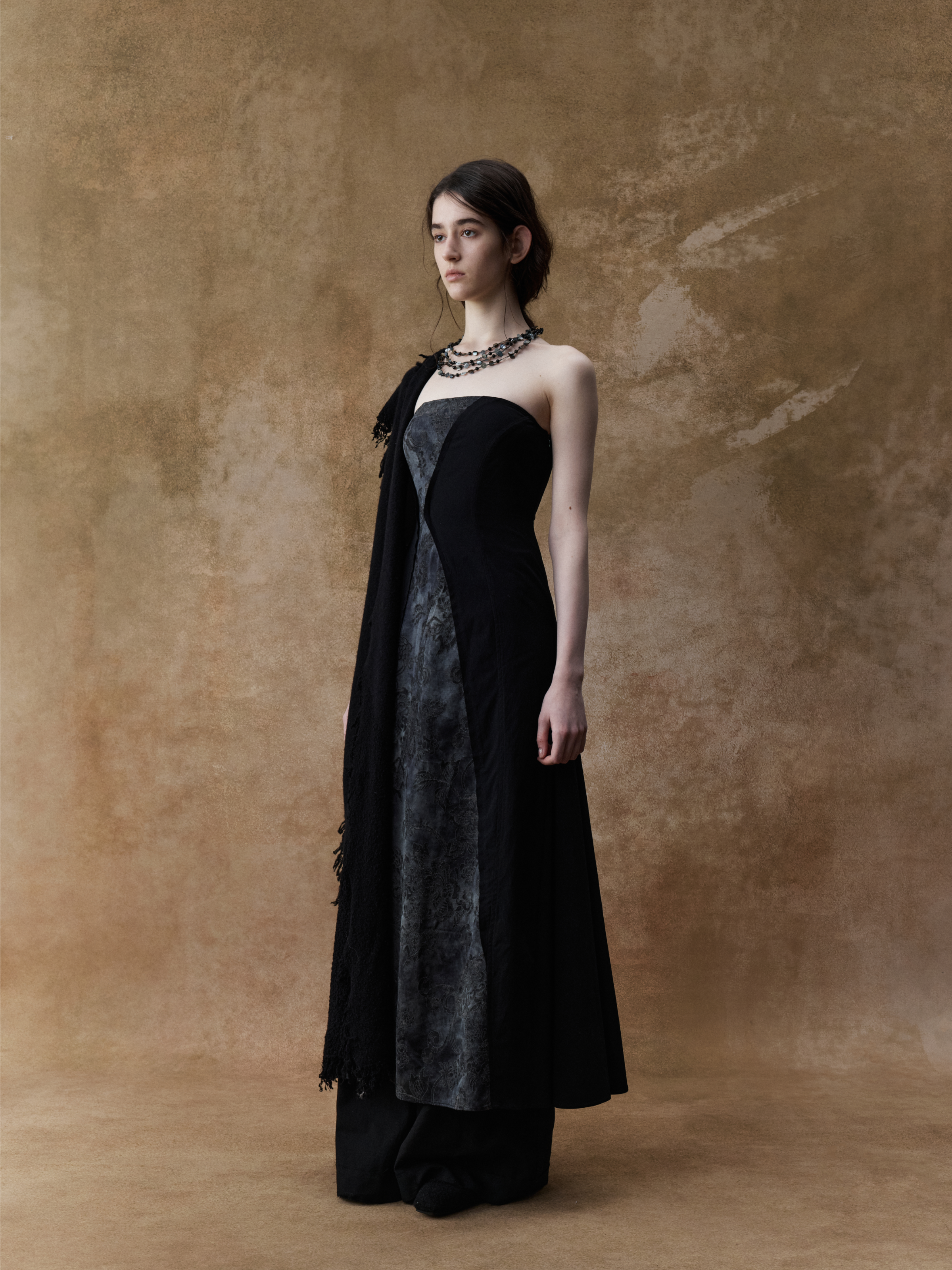 Black Jacquard Panelled Tube Dress