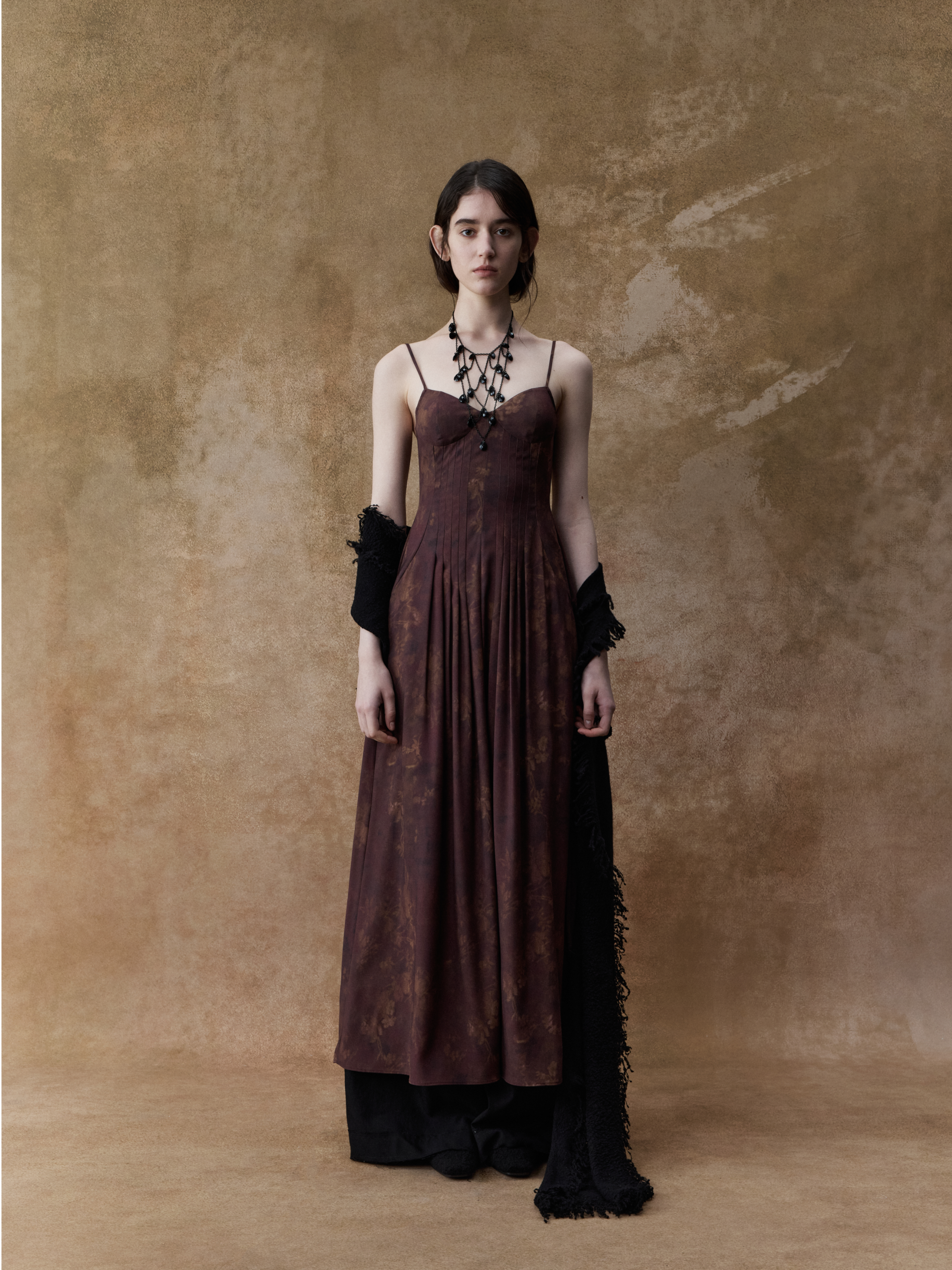 Dark Red Printed Strap Dress