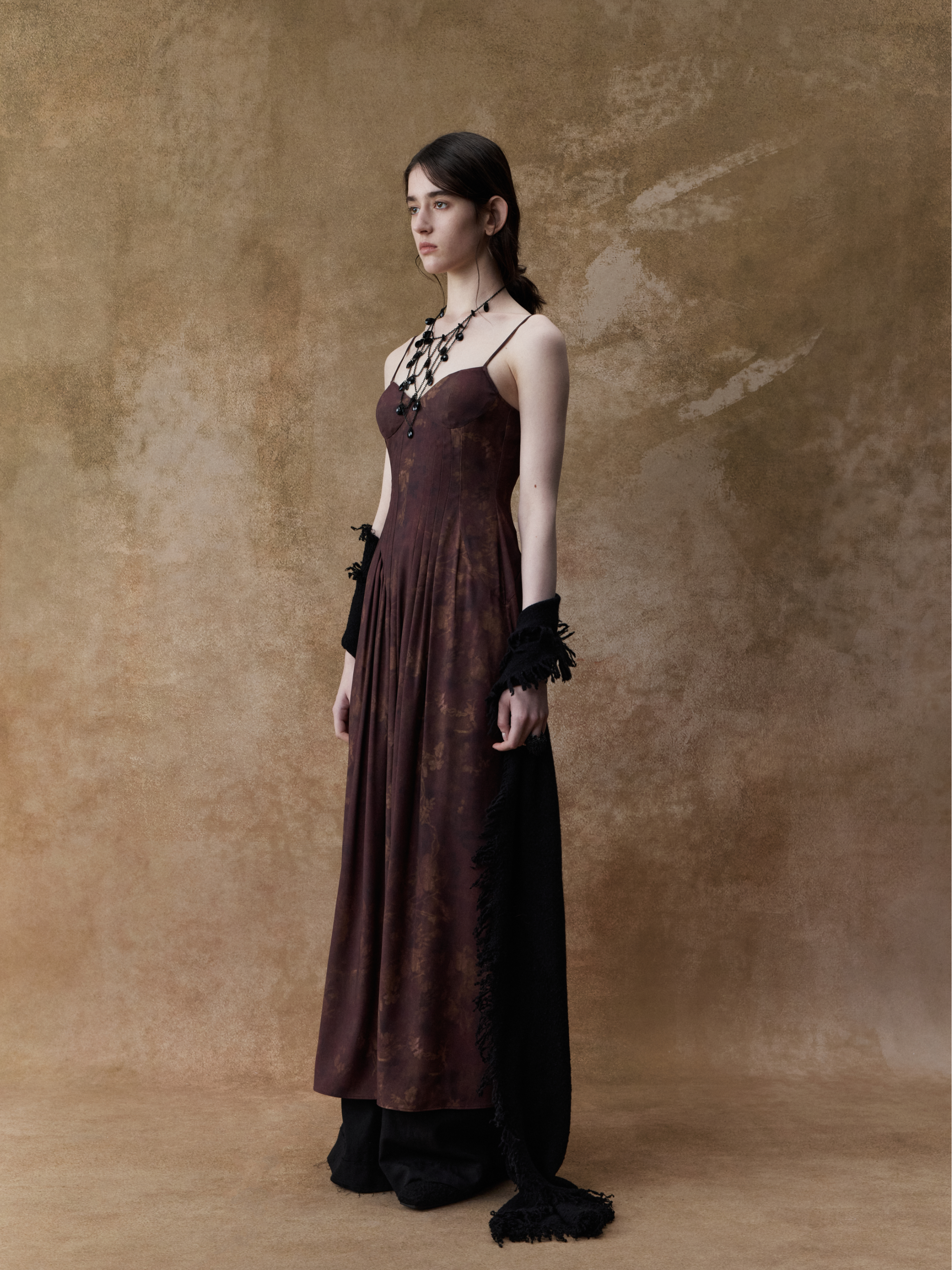 Dark Red Printed Strap Dress