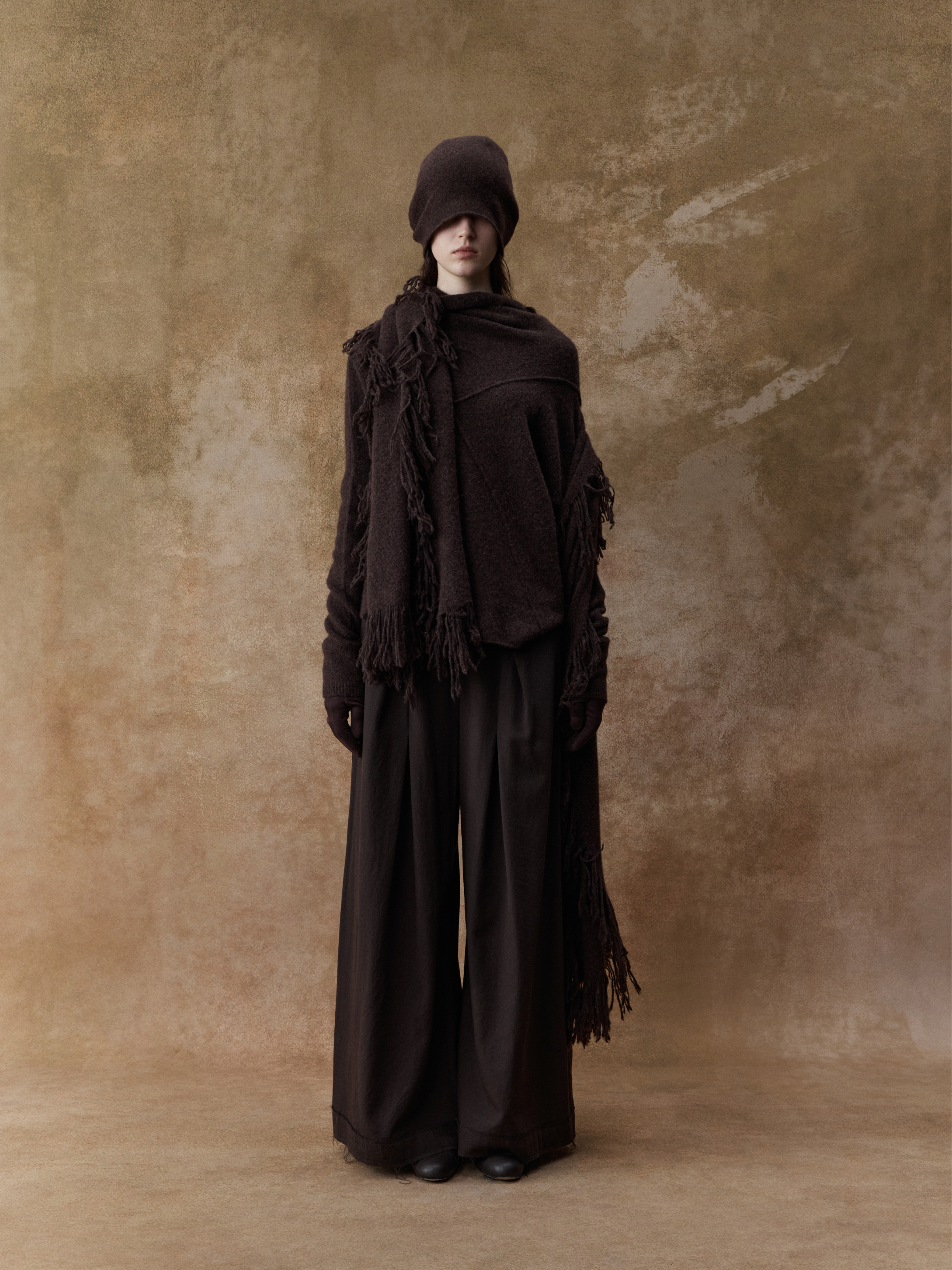 Dark Brown Slanted Collar Knit Sweater