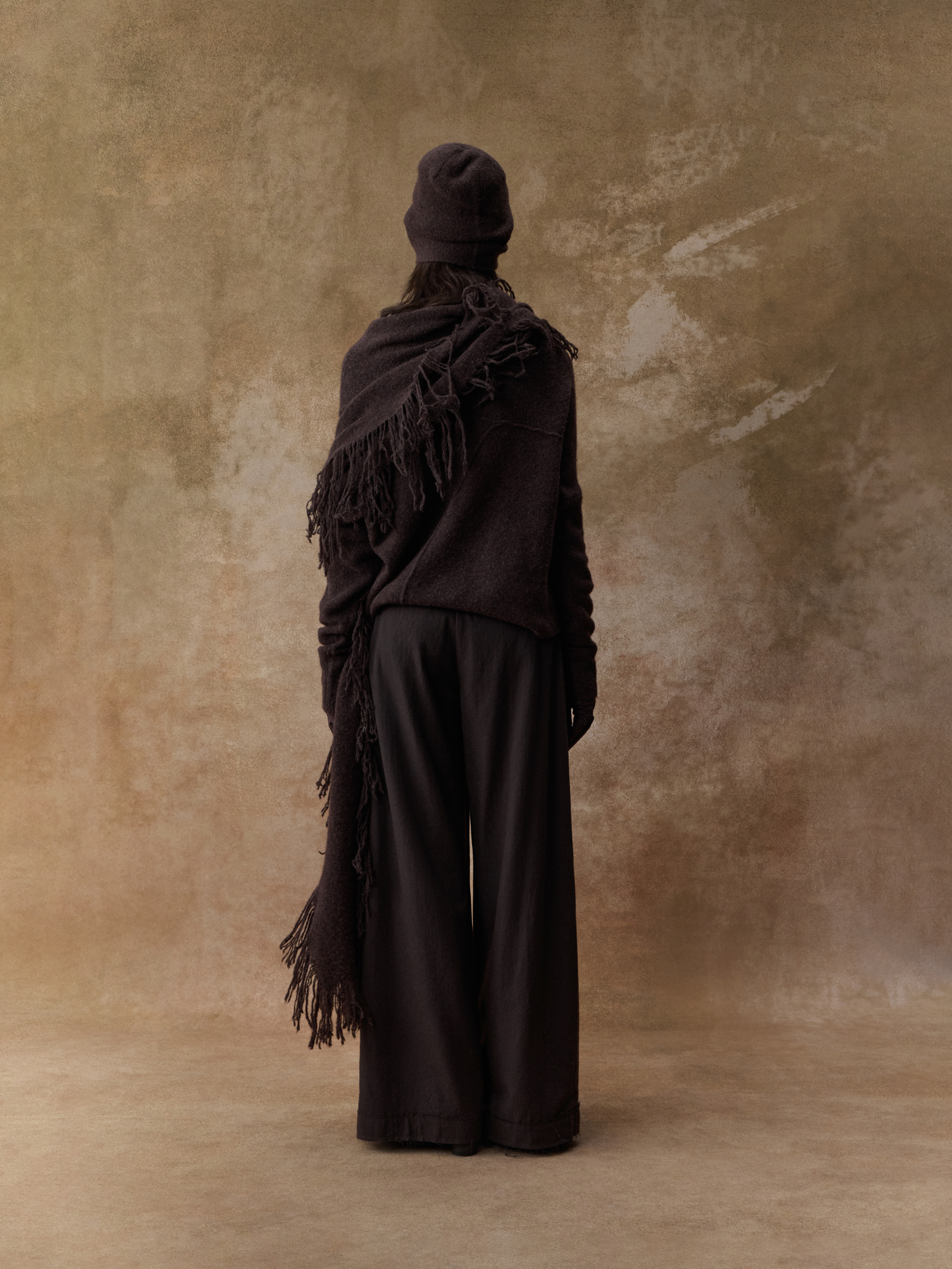 Dark Brown Slanted Collar Knit Sweater