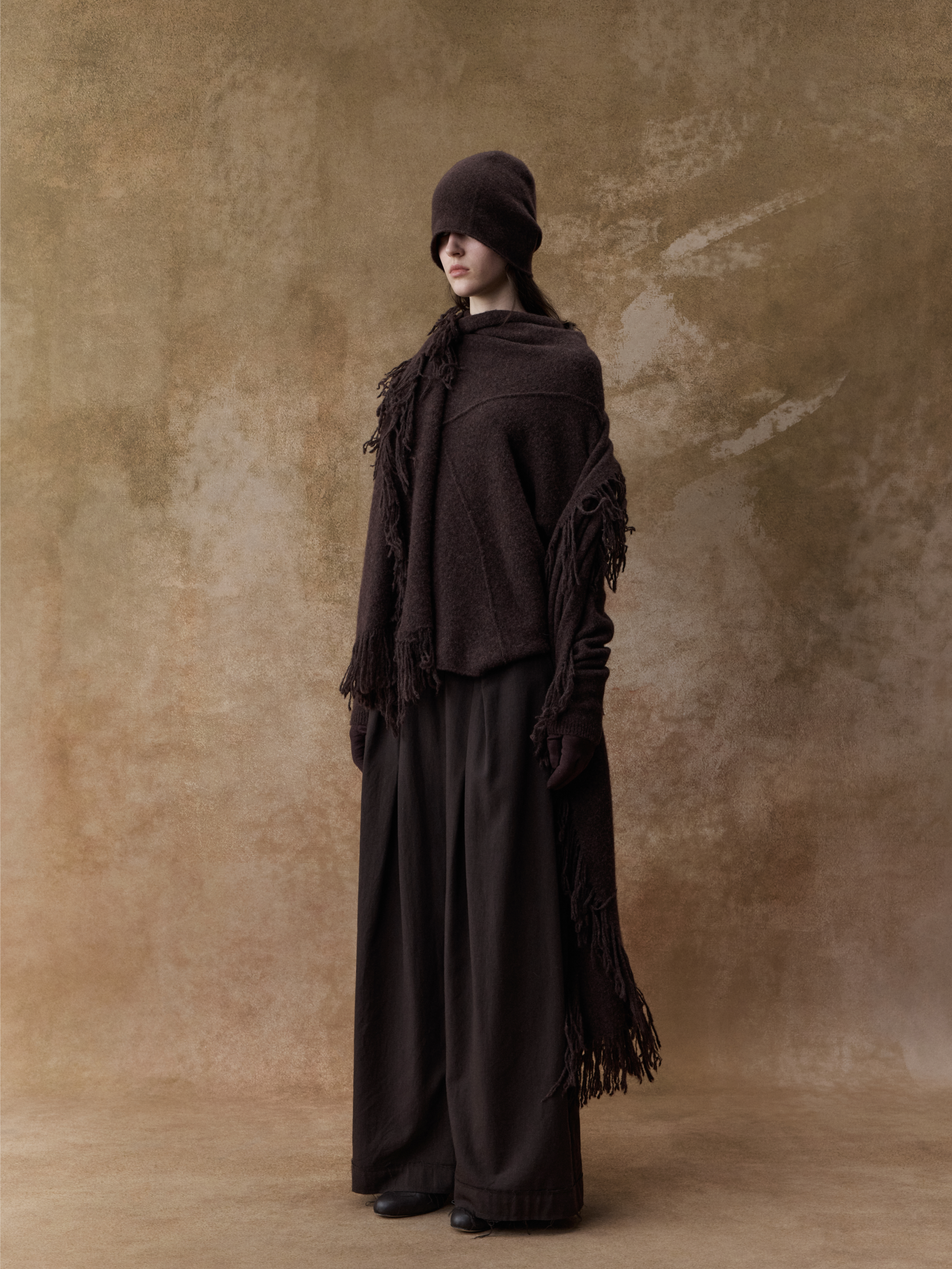 Dark Brown Slanted Collar Knit Sweater