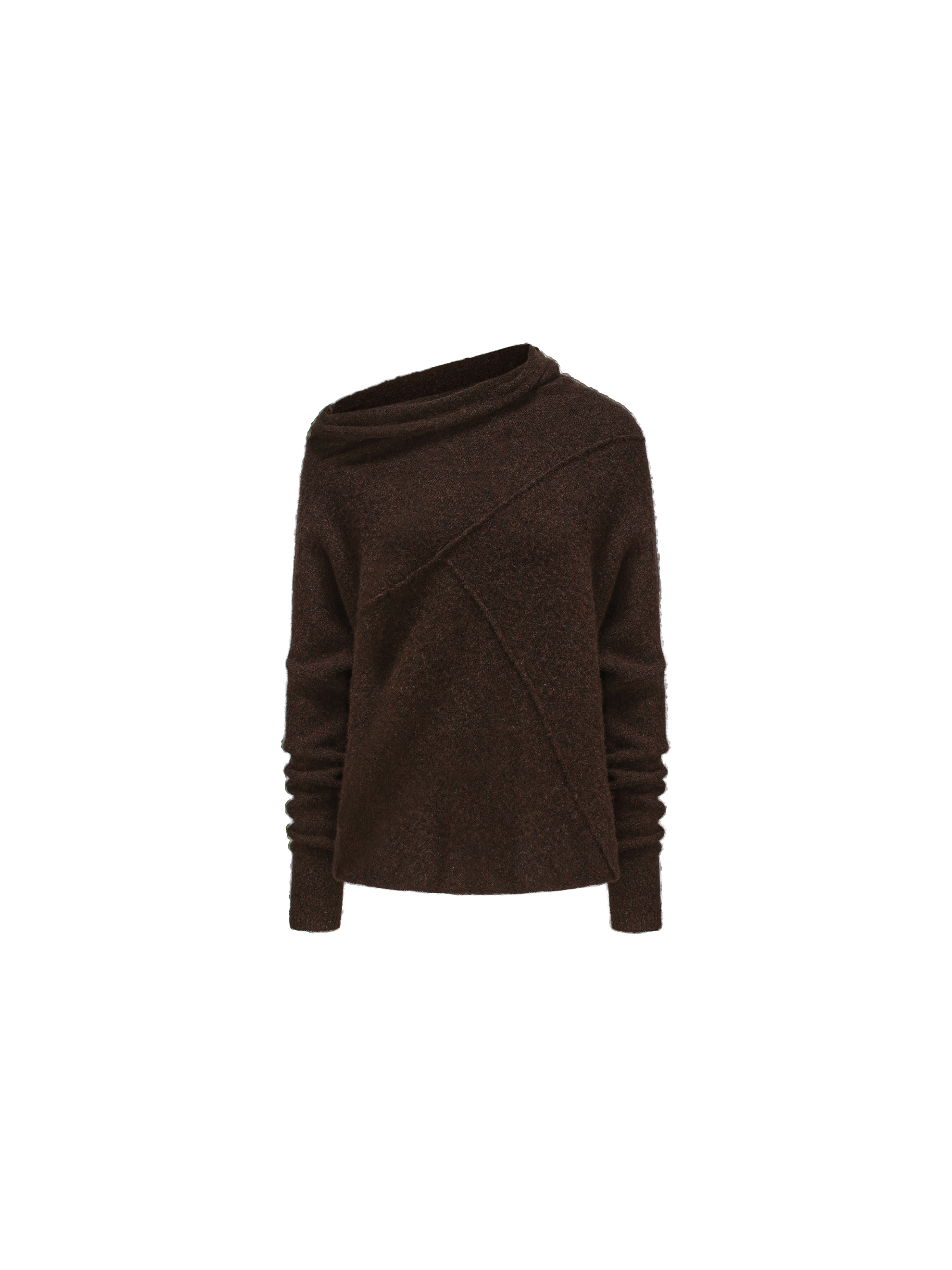 Dark Brown Slanted Collar Knit Sweater