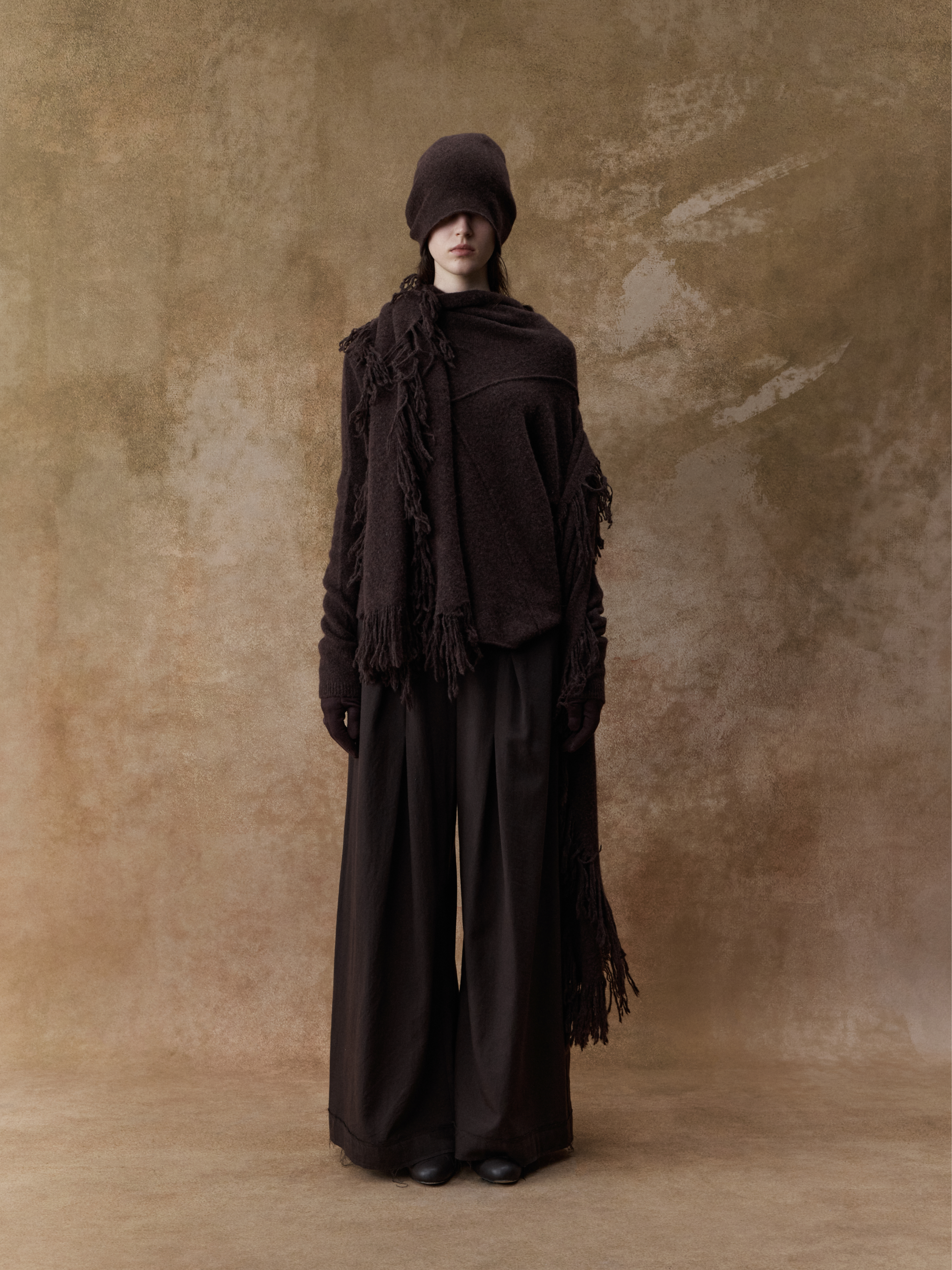 Tan Diagonally Pleated Trousers