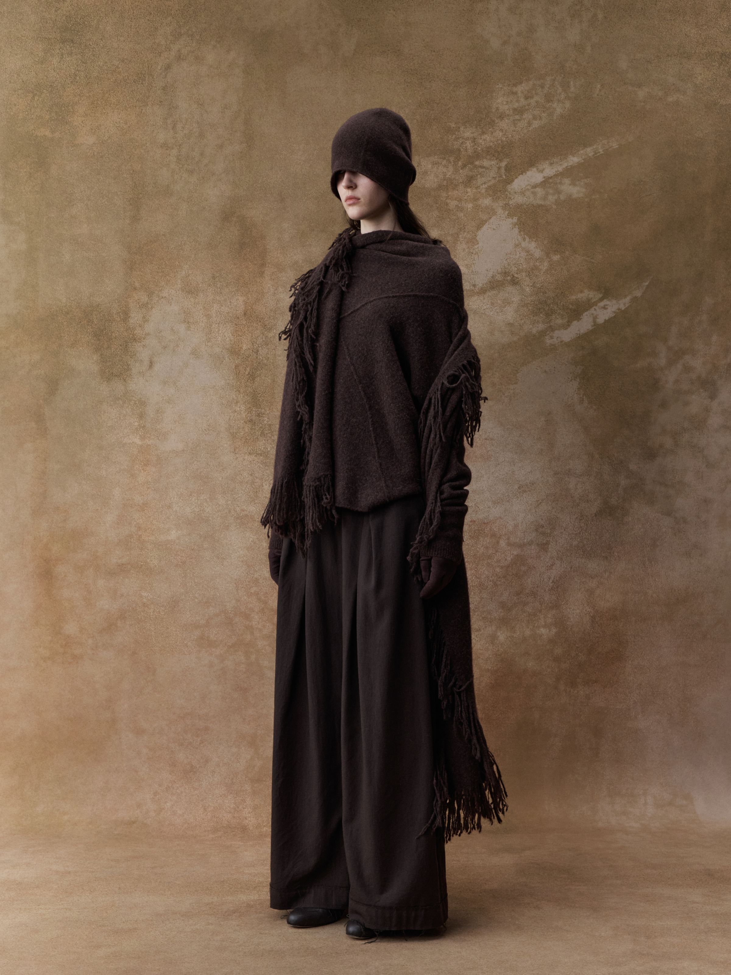 Tan Diagonally Pleated Trousers