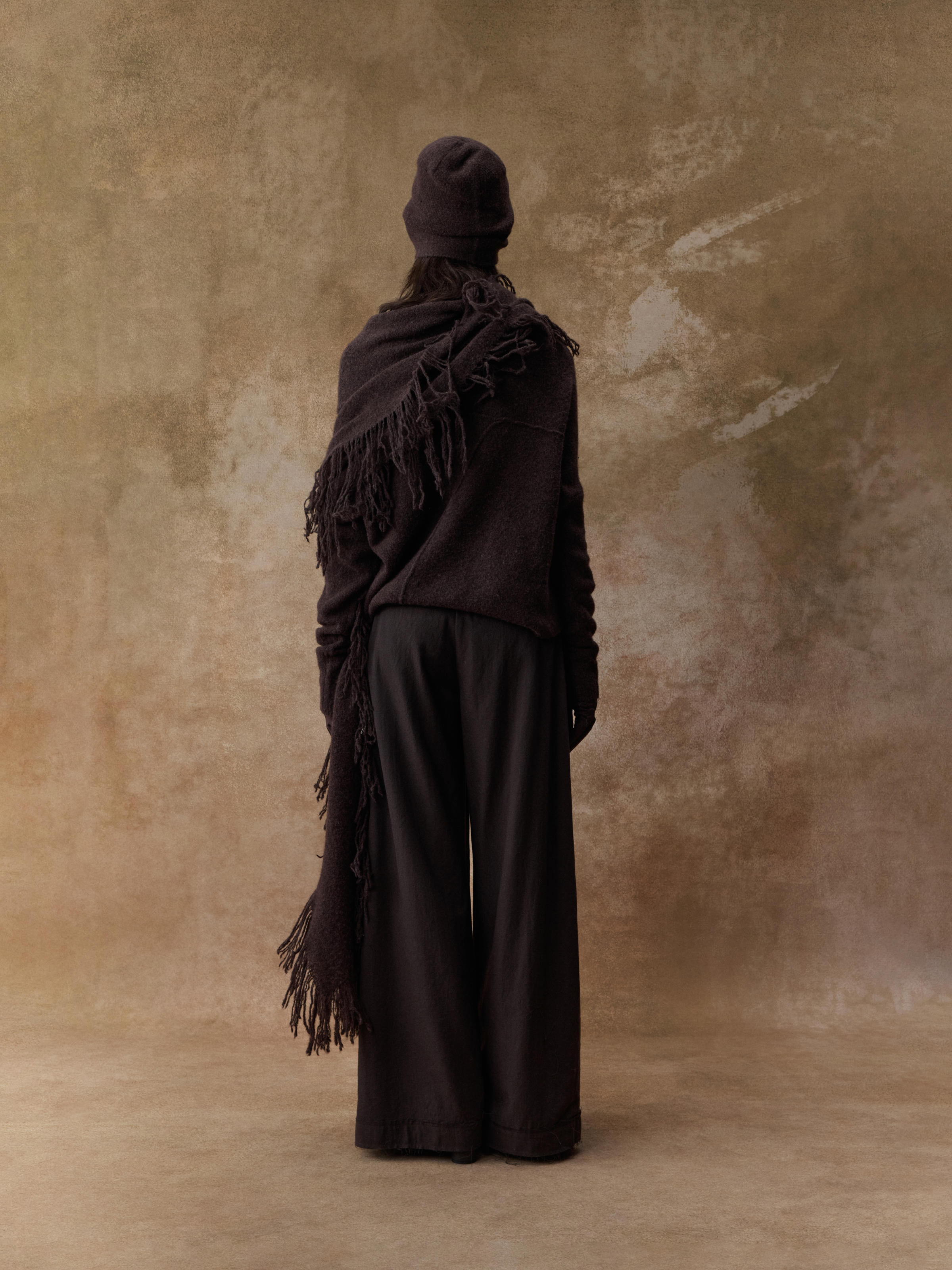 Tan Diagonally Pleated Trousers