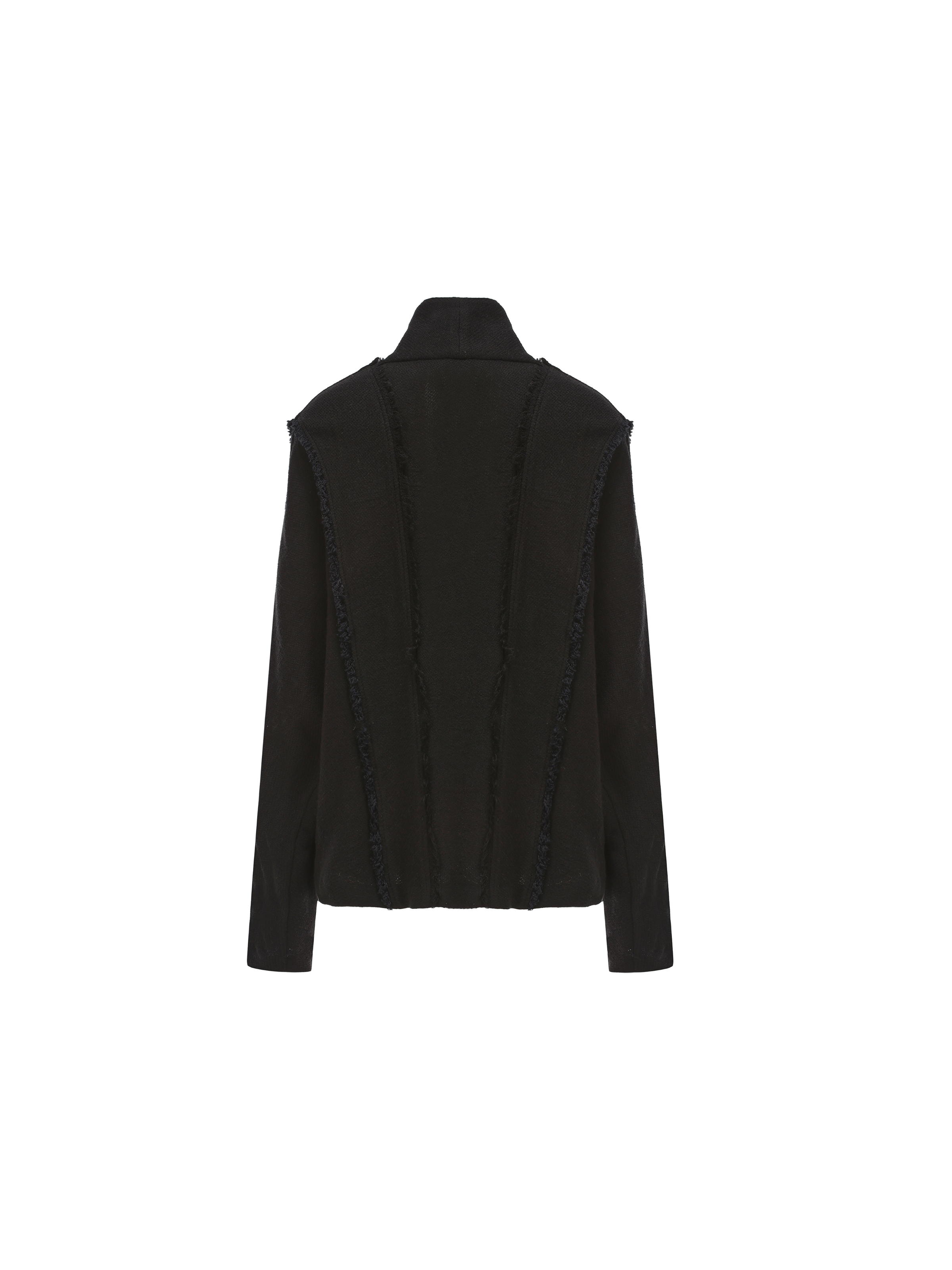 Black Wool Panelled Frayed Edge Short Cardigan