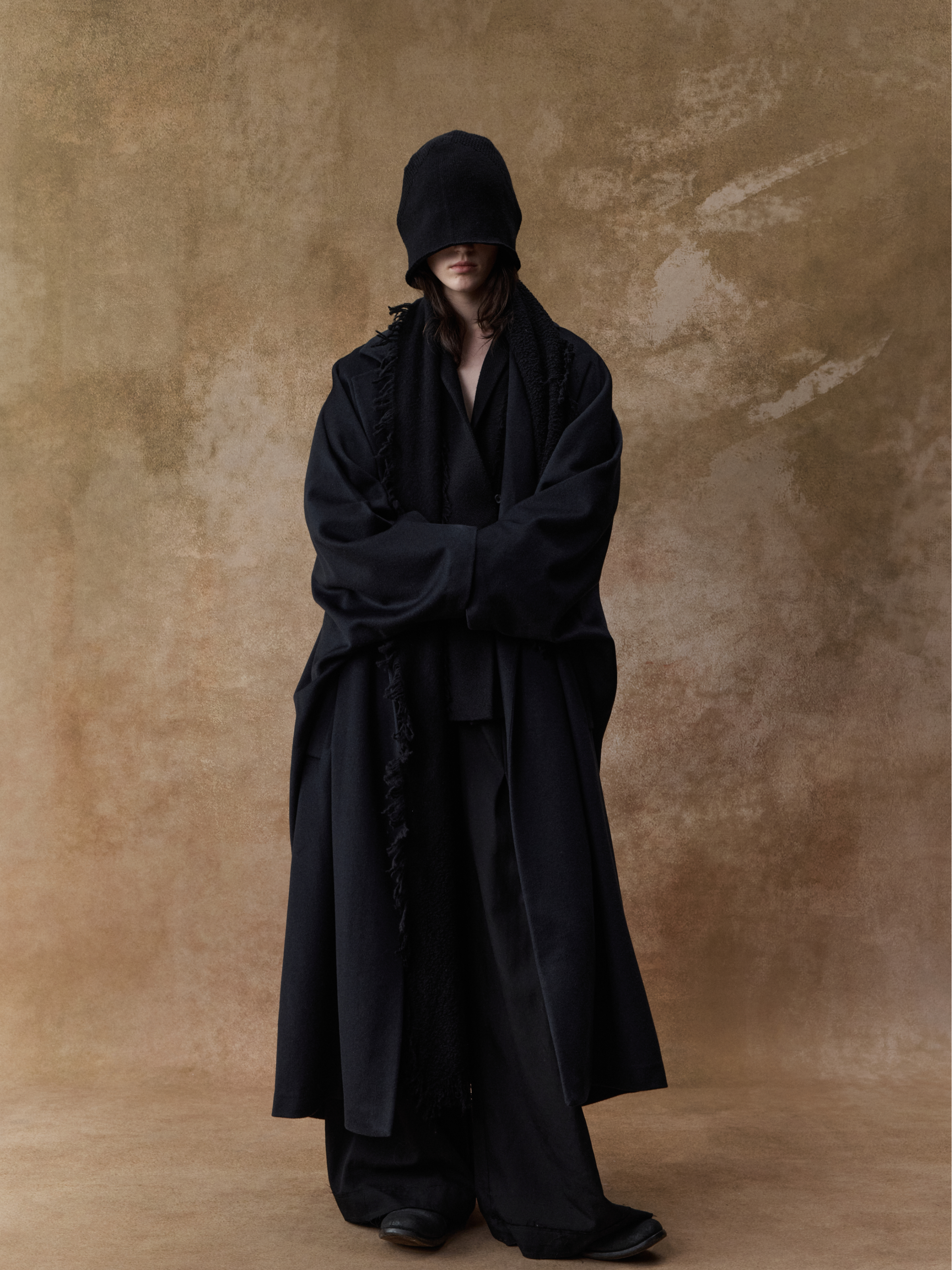Black Cashmere Scimitar Sleeve Coat