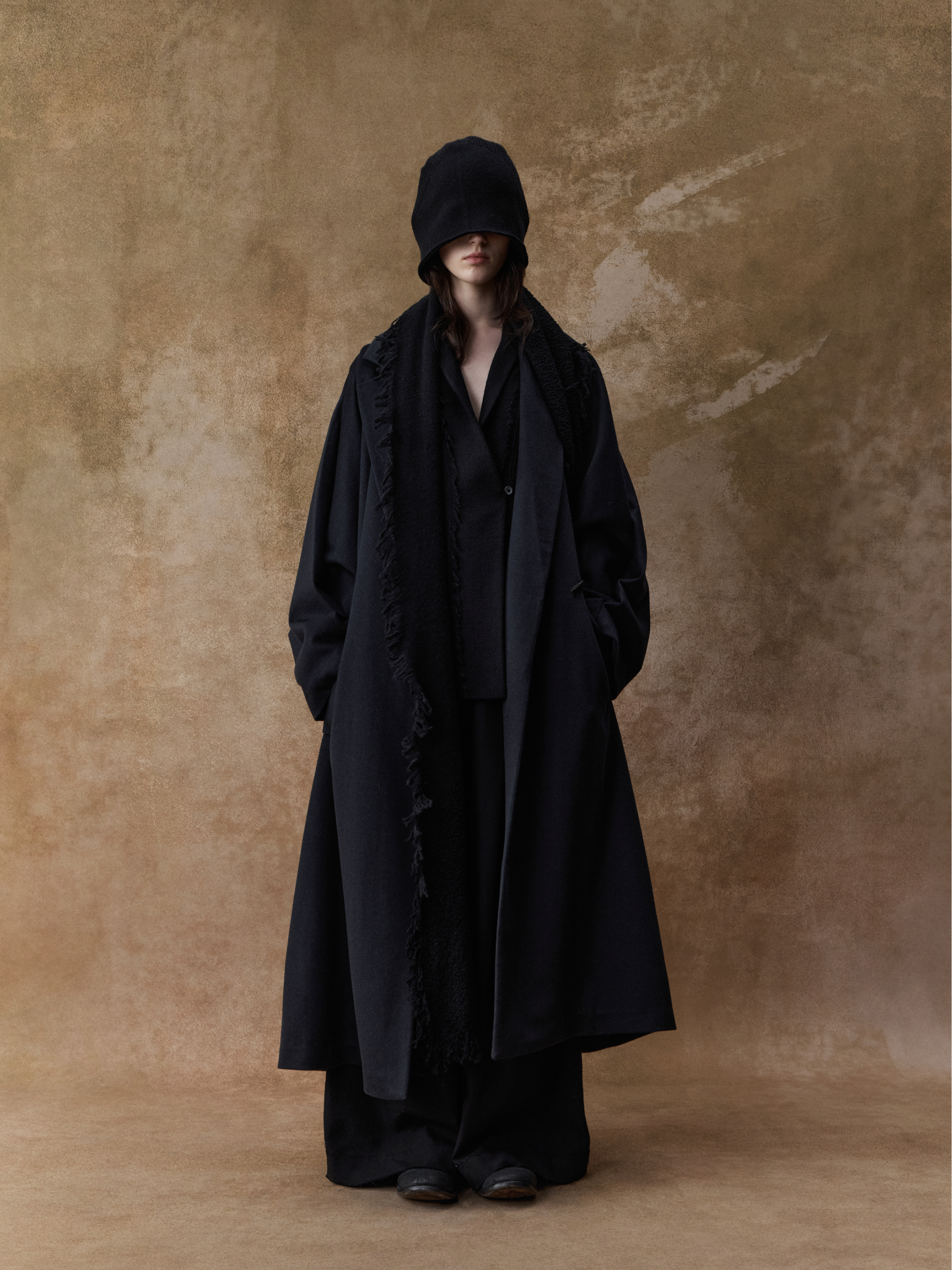 Black Cashmere Scimitar Sleeve Coat