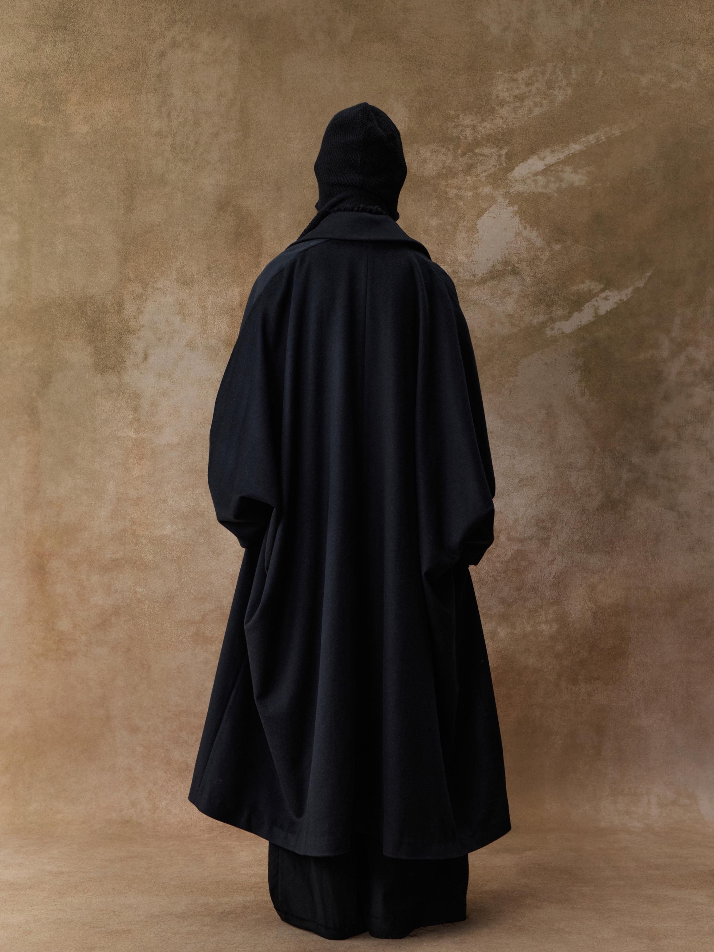 Black Cashmere Scimitar Sleeve Coat