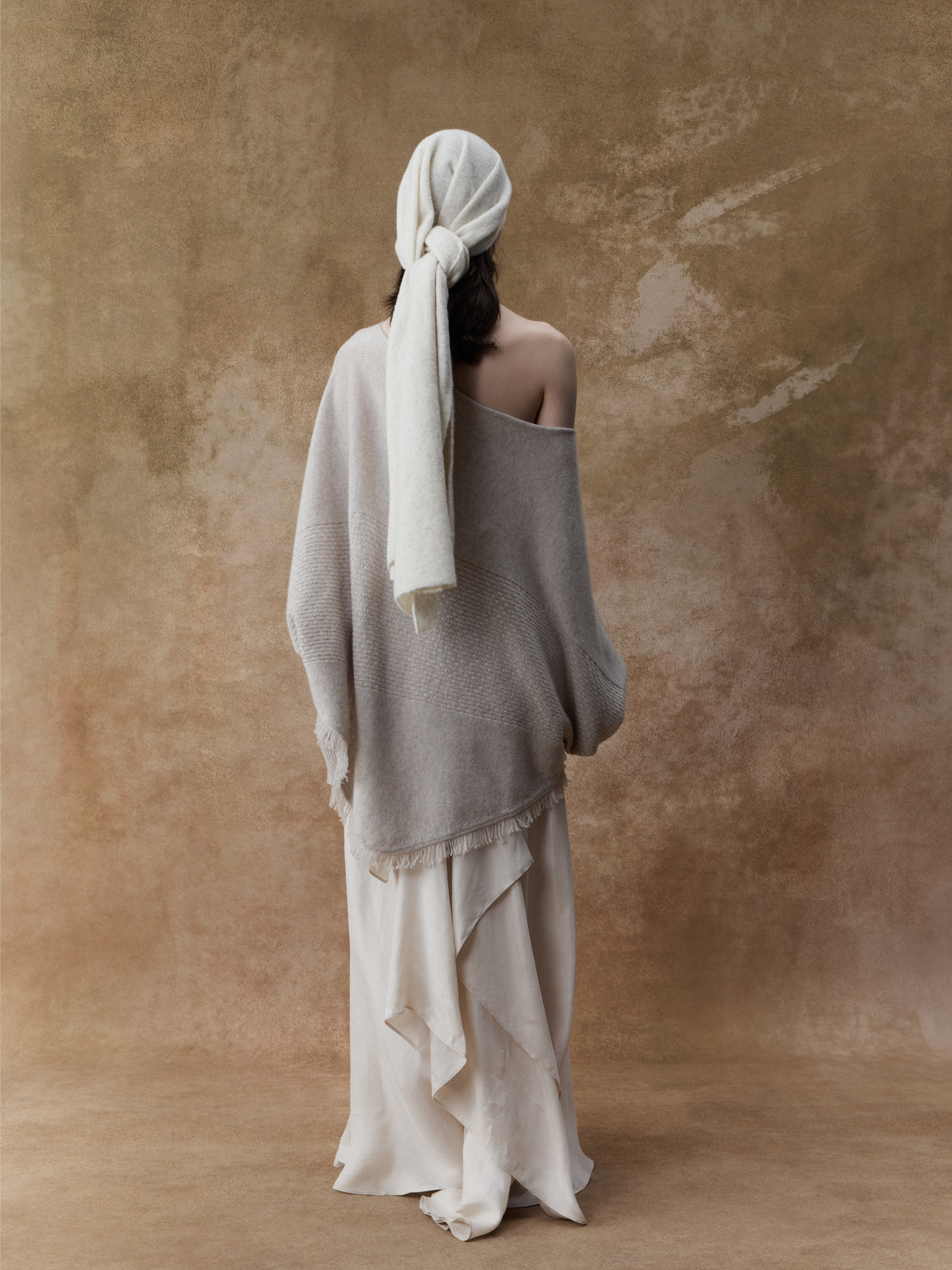 Beige Textured Panelled Sweater