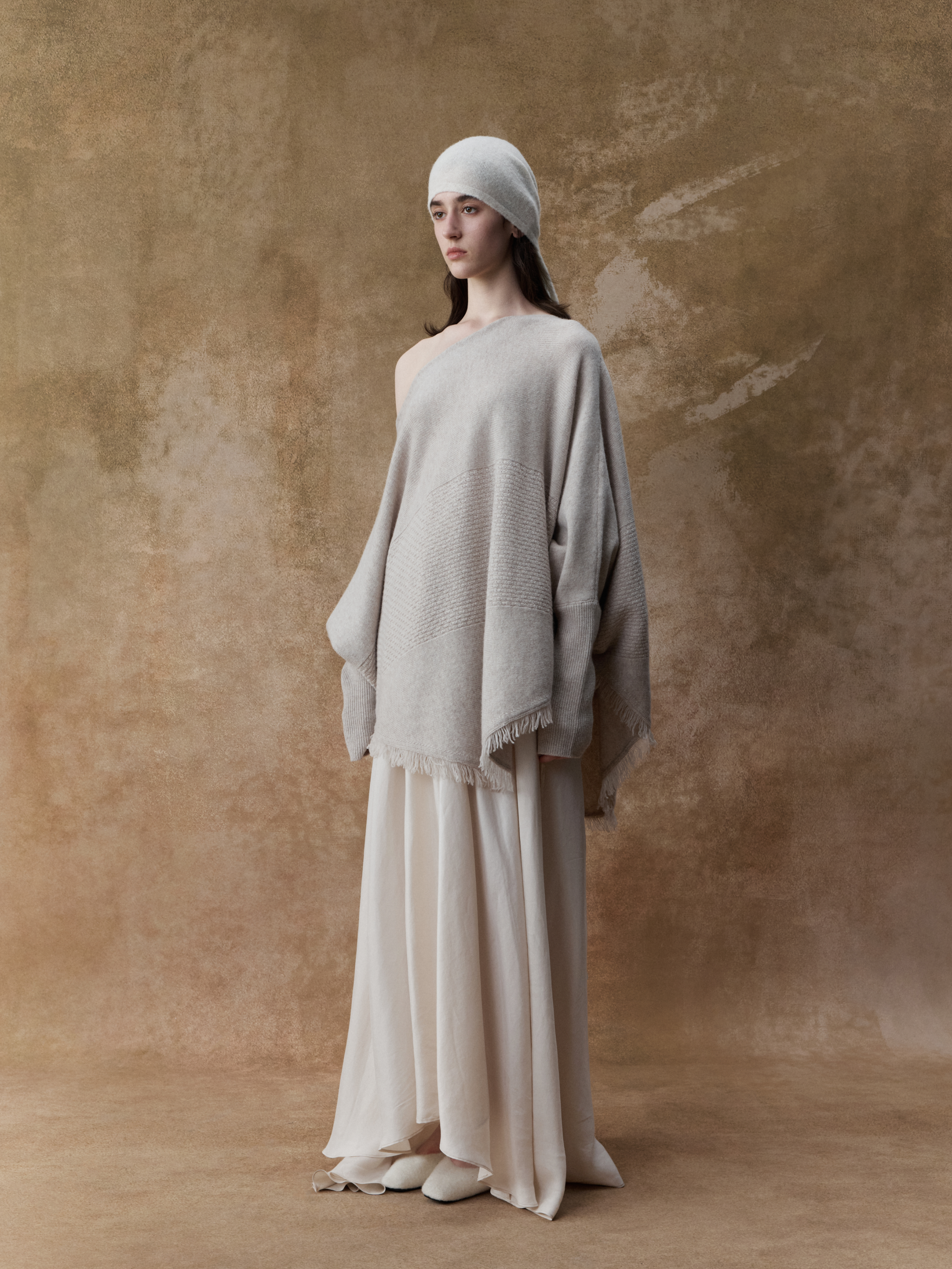 Beige Textured Panelled Sweater