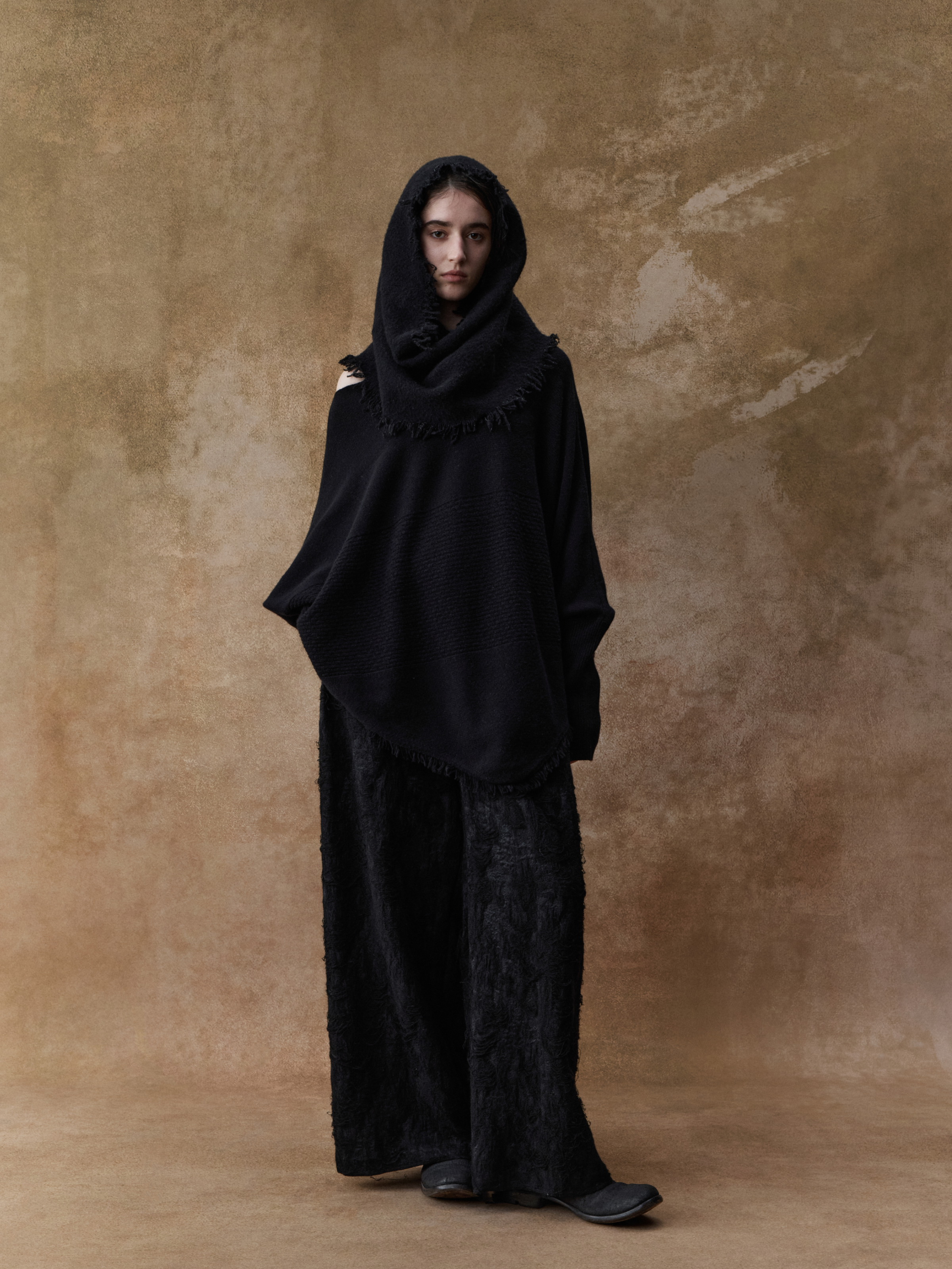 Black Textured Panelled Sweater