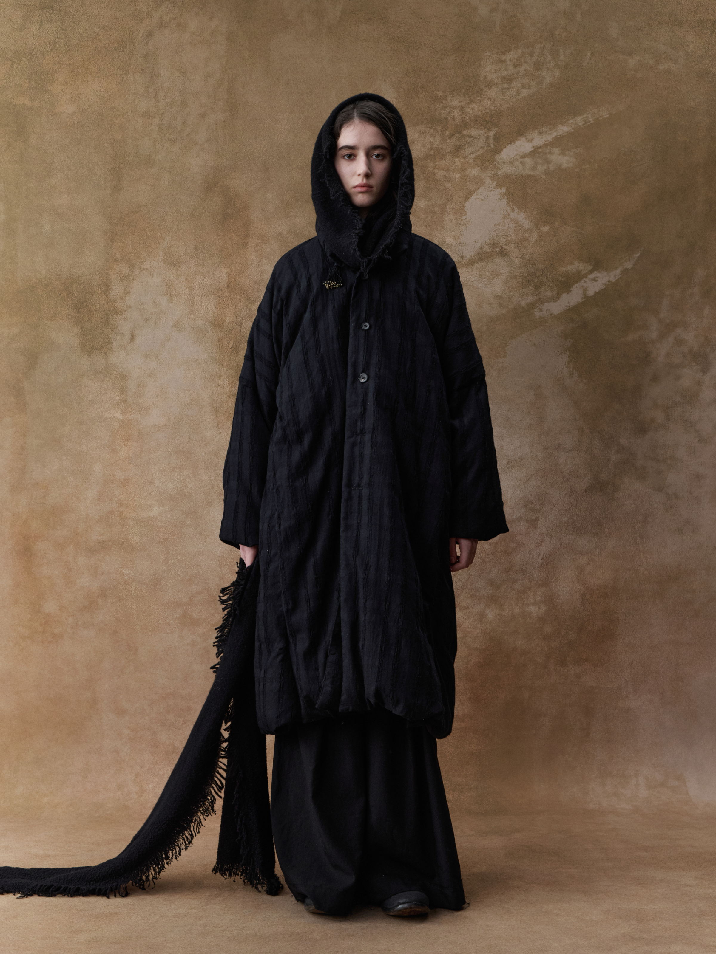 Dark Houndstooth Long Down Jacket