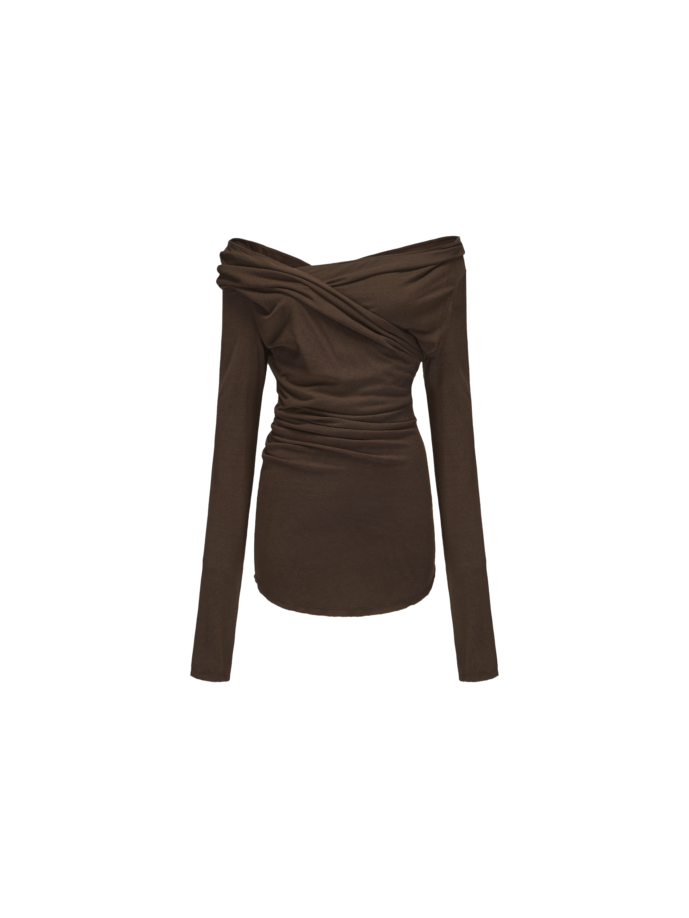 Dark Khaki Off-Shoulder Pleated Top