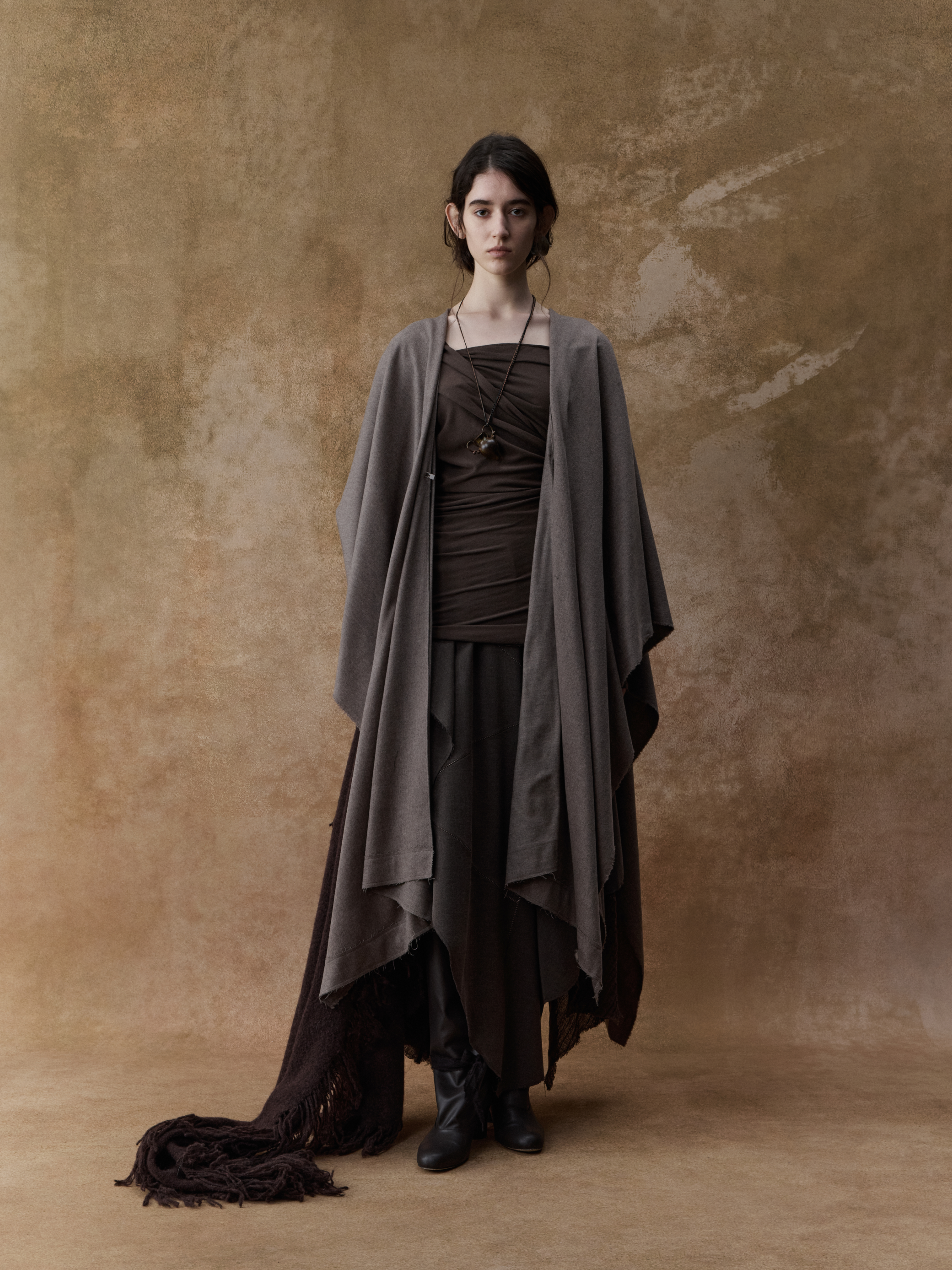 Camel Grey Batwing Sleeve Cape