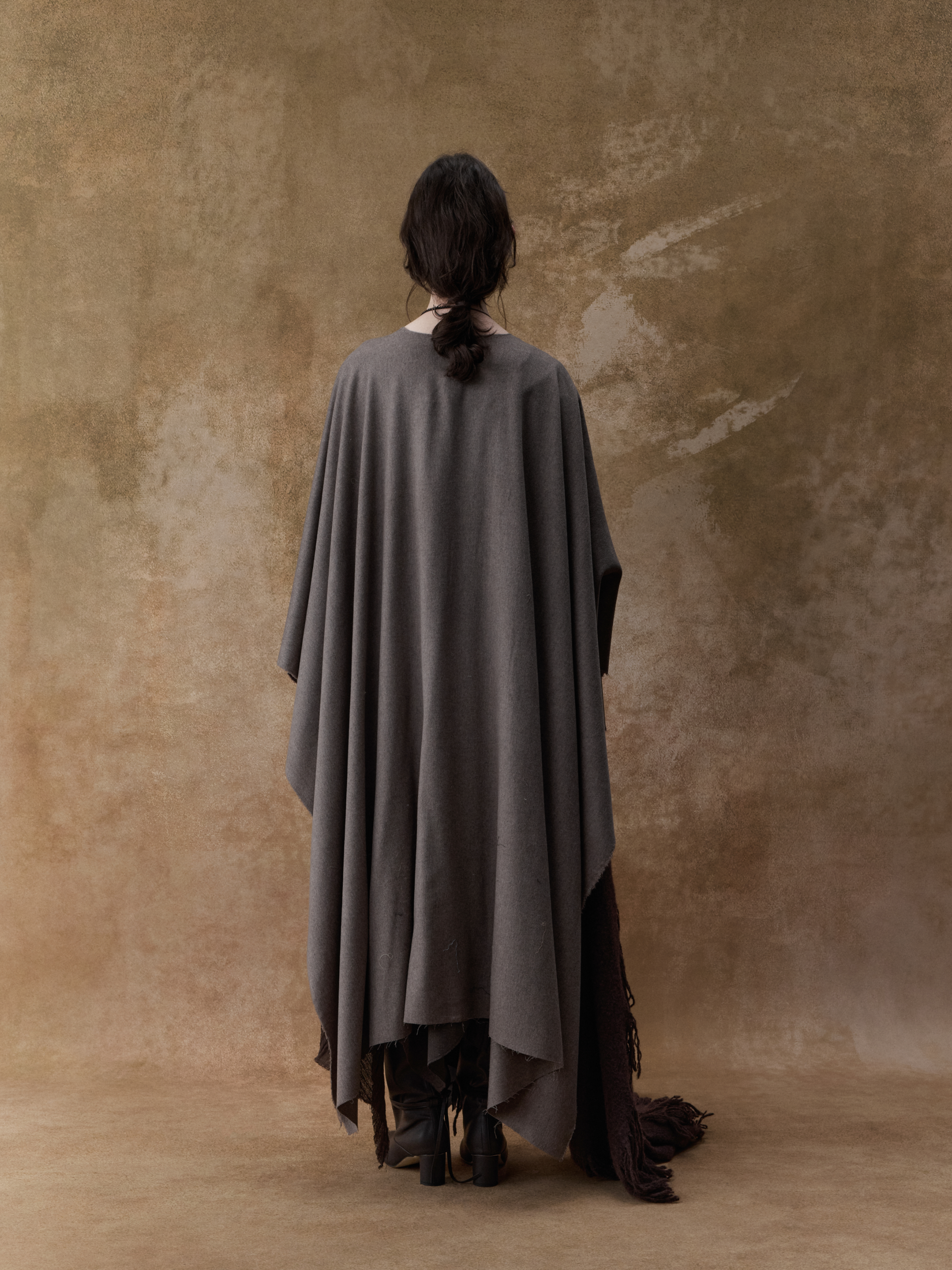 Camel Grey Batwing Sleeve Cape