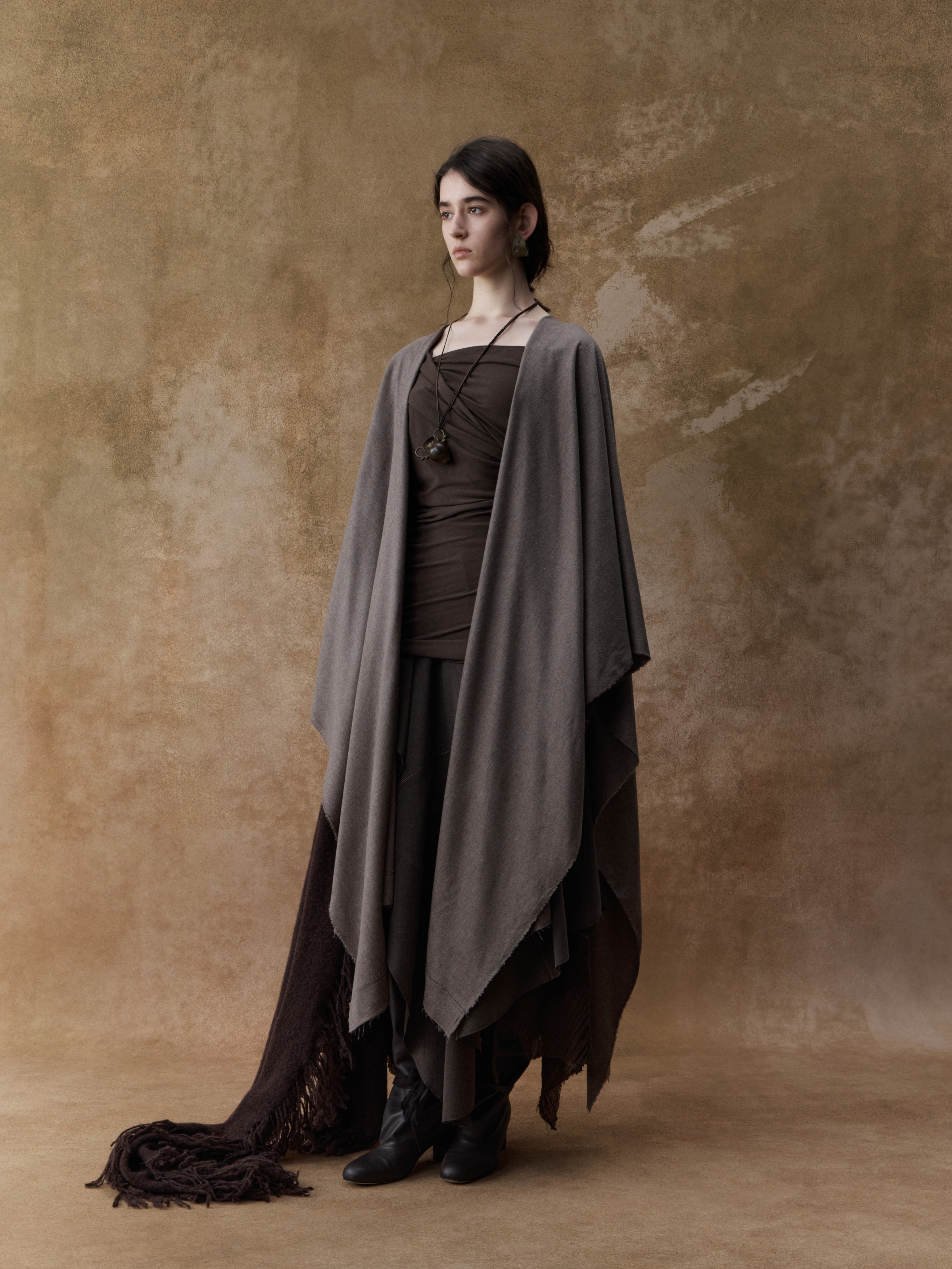Camel Grey Batwing Sleeve Cape