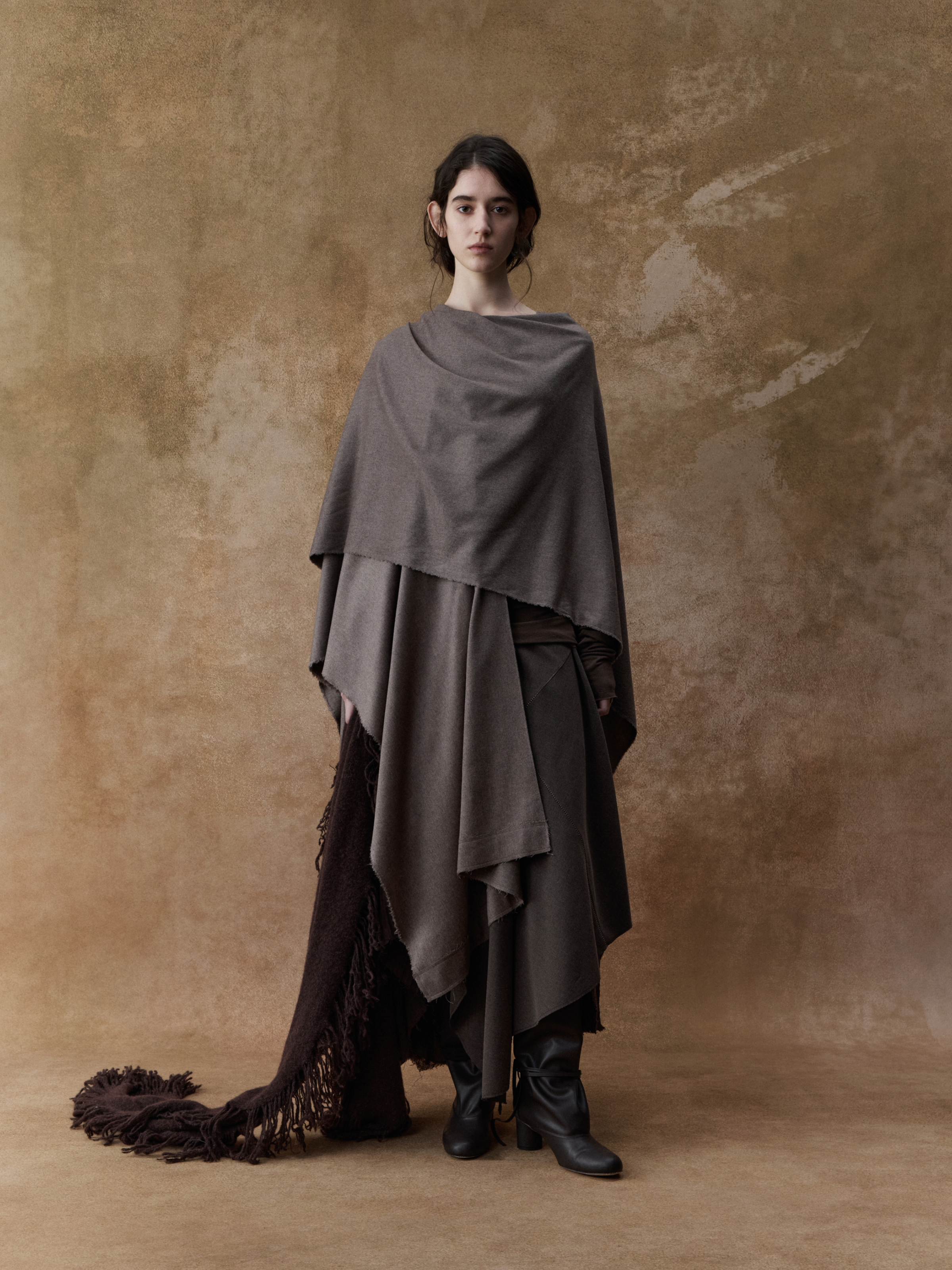 Camel Grey Batwing Sleeve Cape