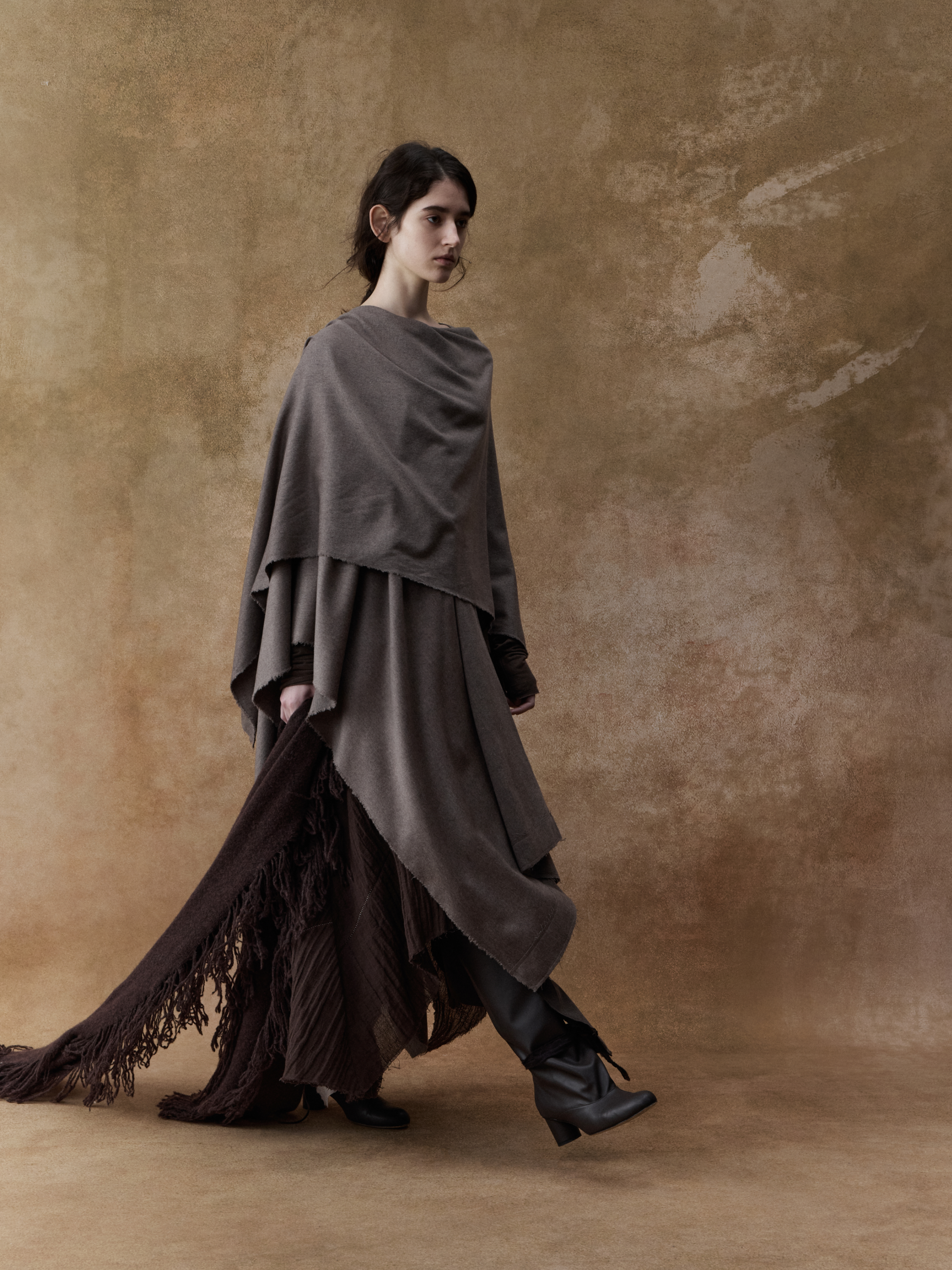 Camel Grey Batwing Sleeve Cape
