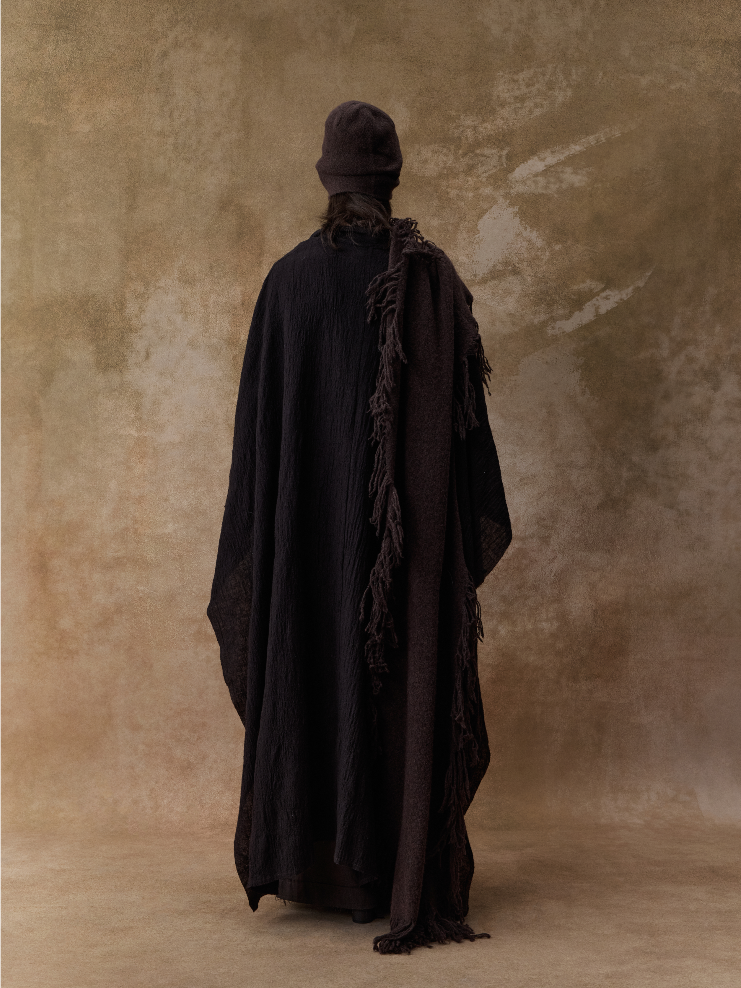 Dark Brown Pleated Wool Cape