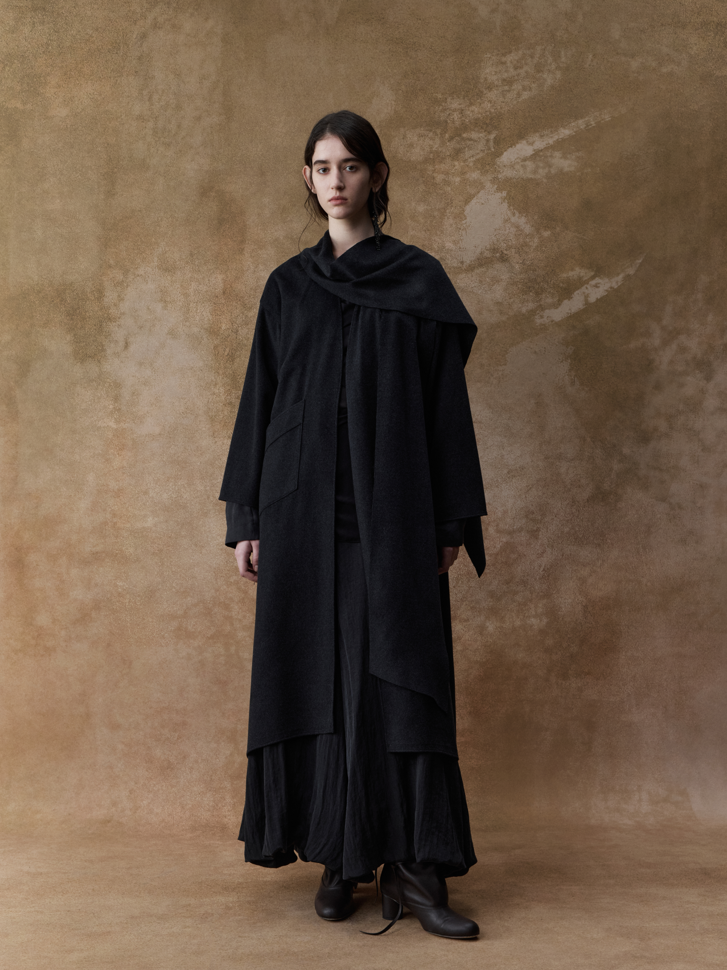 Dark Grey Patterned Midi Coat