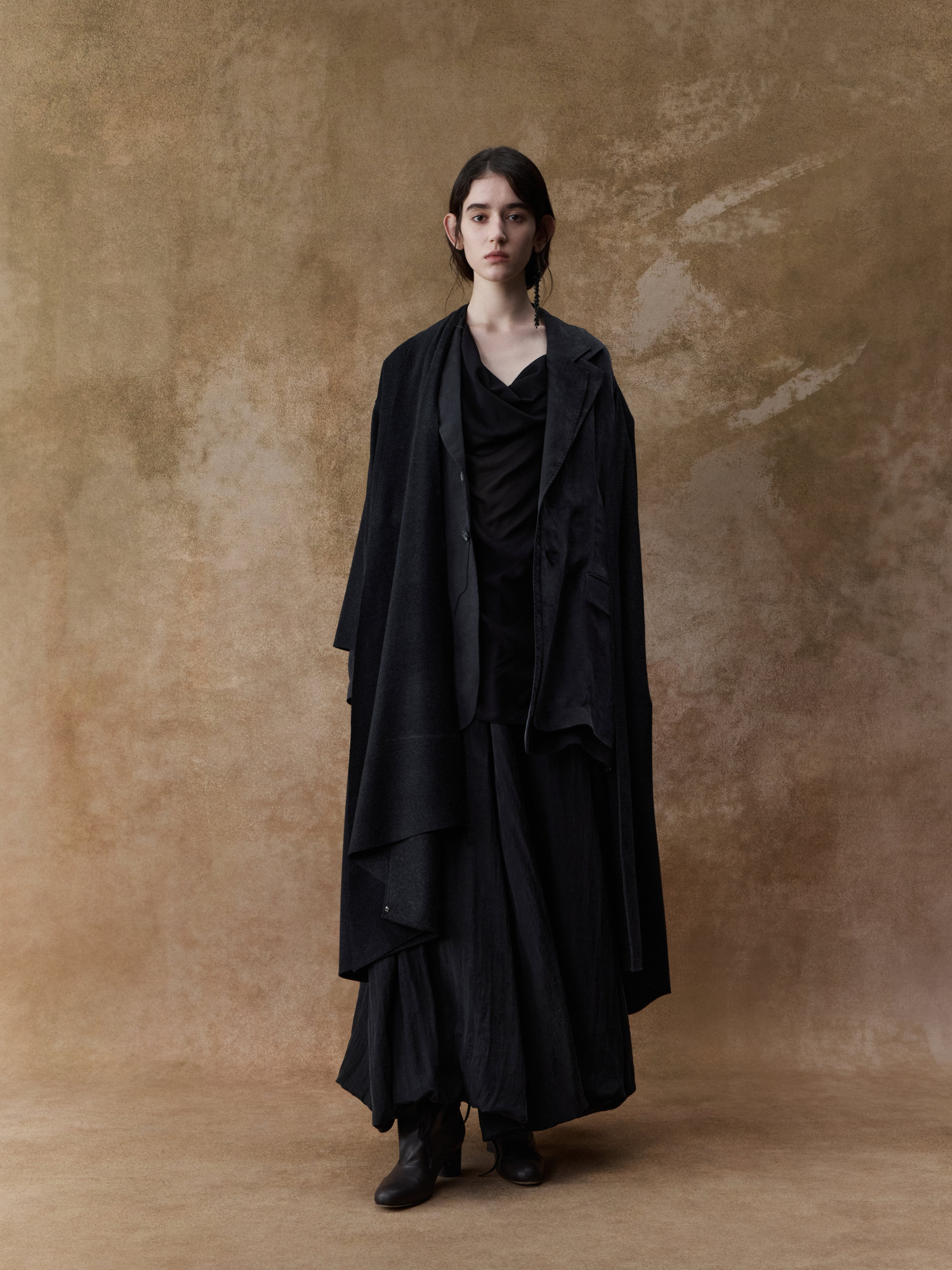 Dark Grey Patterned Midi Coat