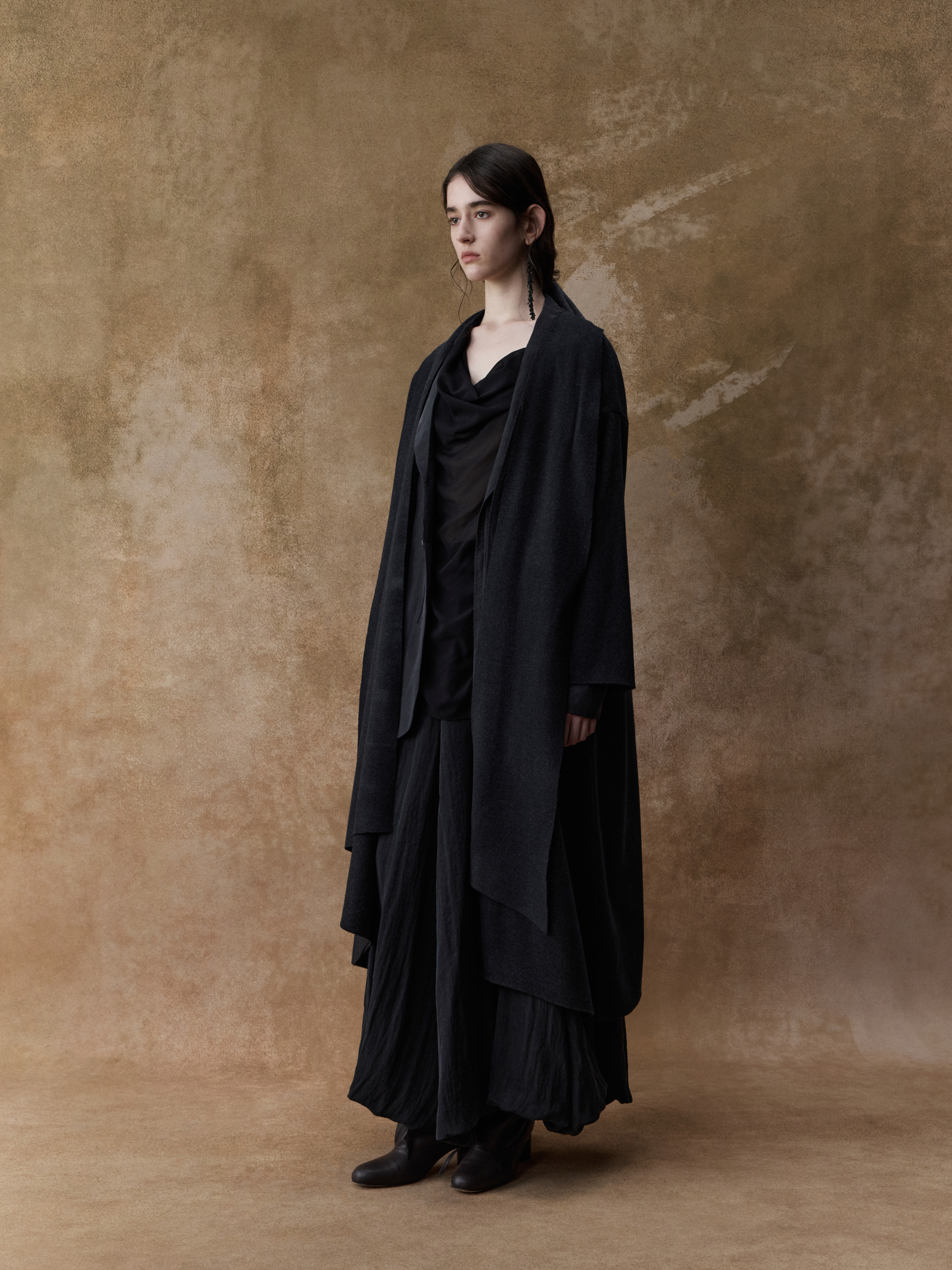 Dark Grey Patterned Midi Coat