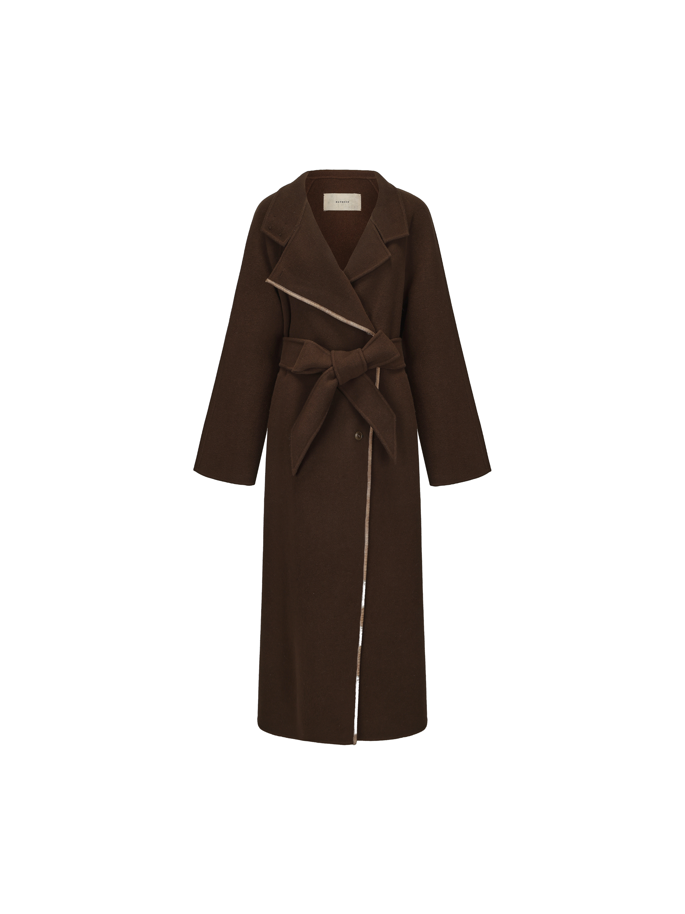 Coffee Contrasting Belted Coat