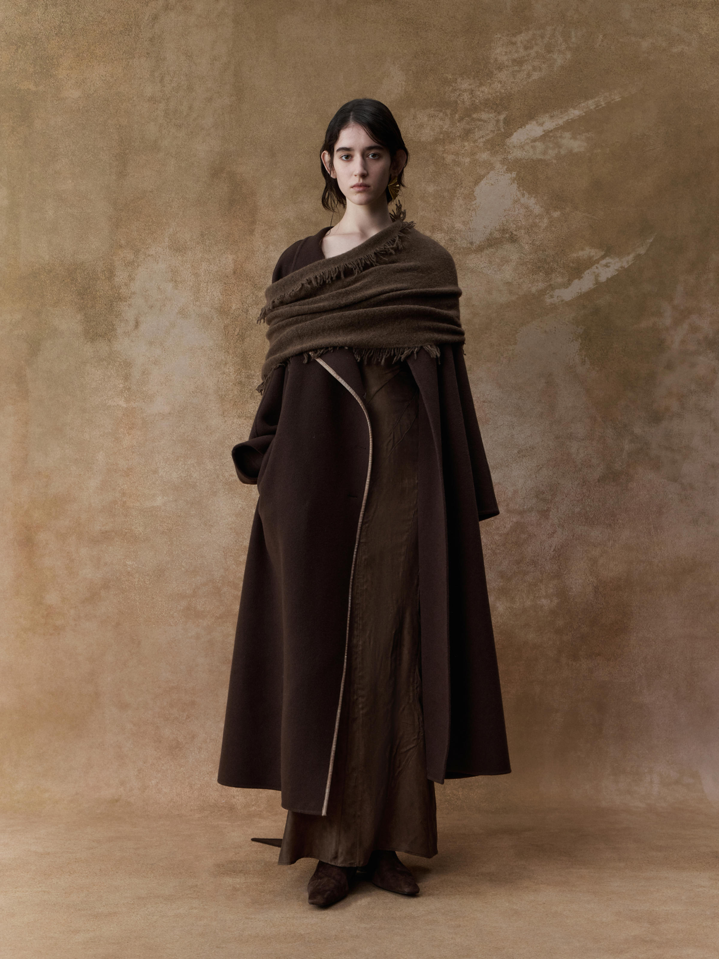 Coffee Contrasting Belted Coat