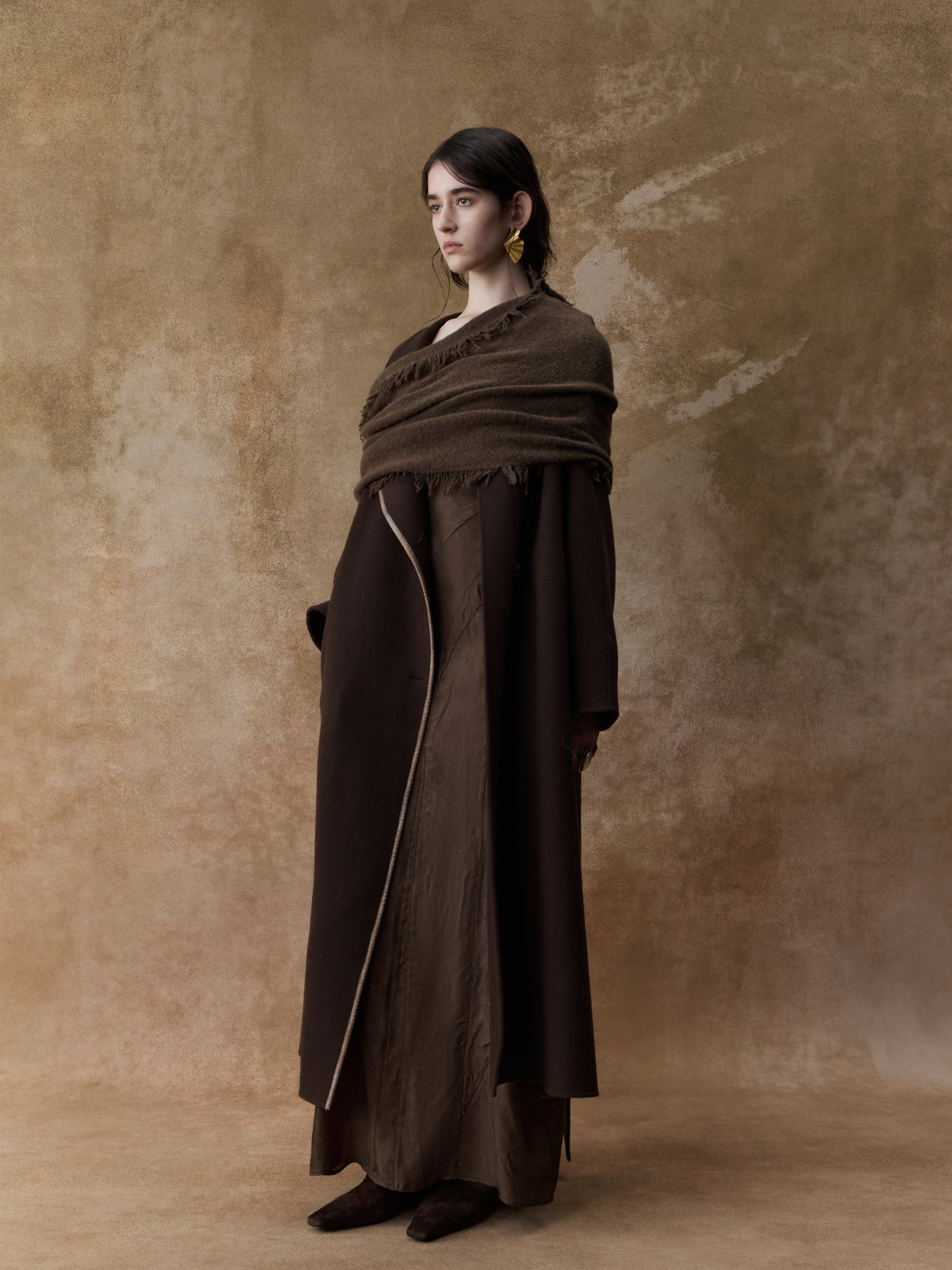 Coffee Contrasting Belted Coat