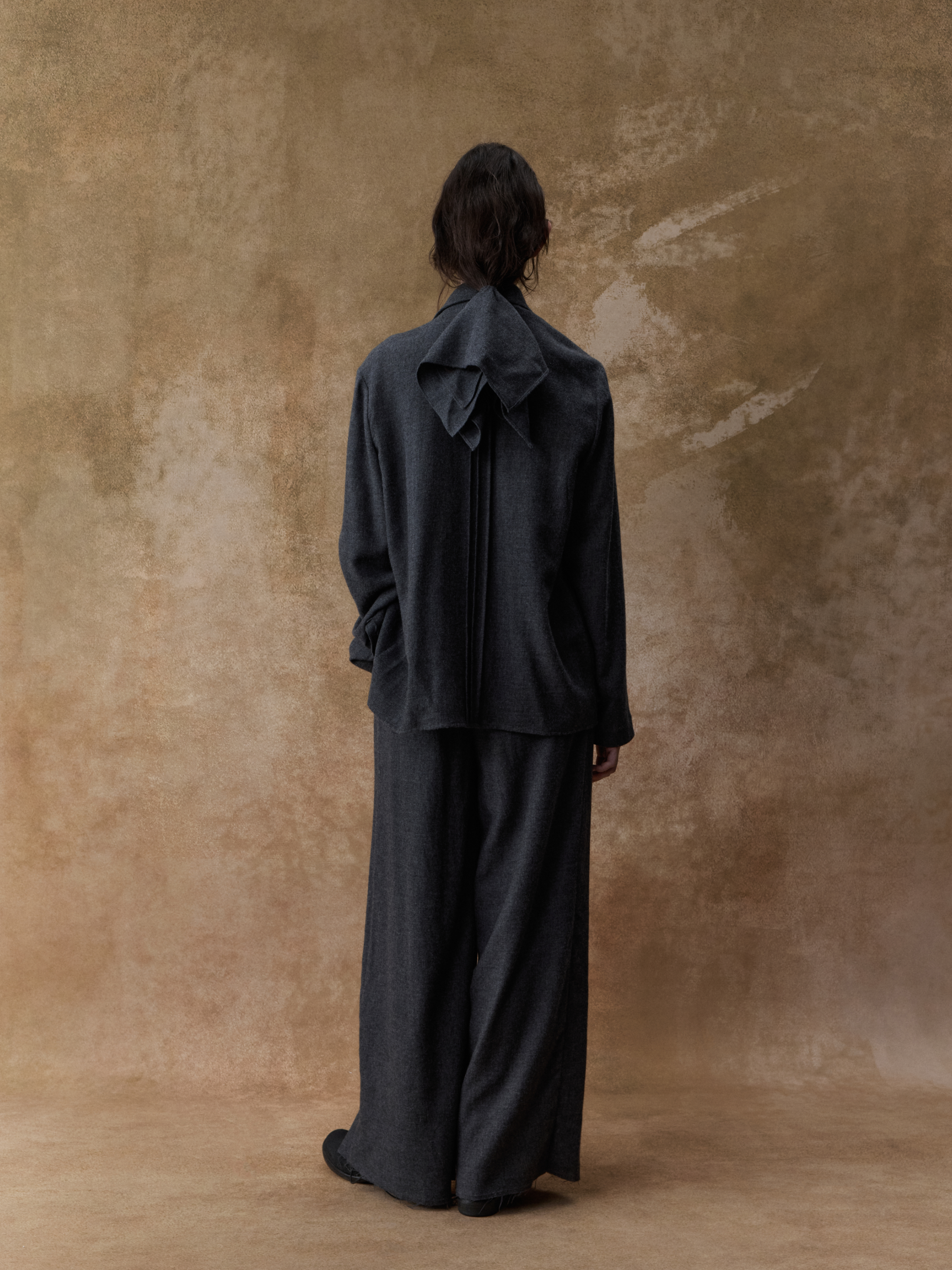 Dark Grey Wool Pleated Asymmetric Shirt