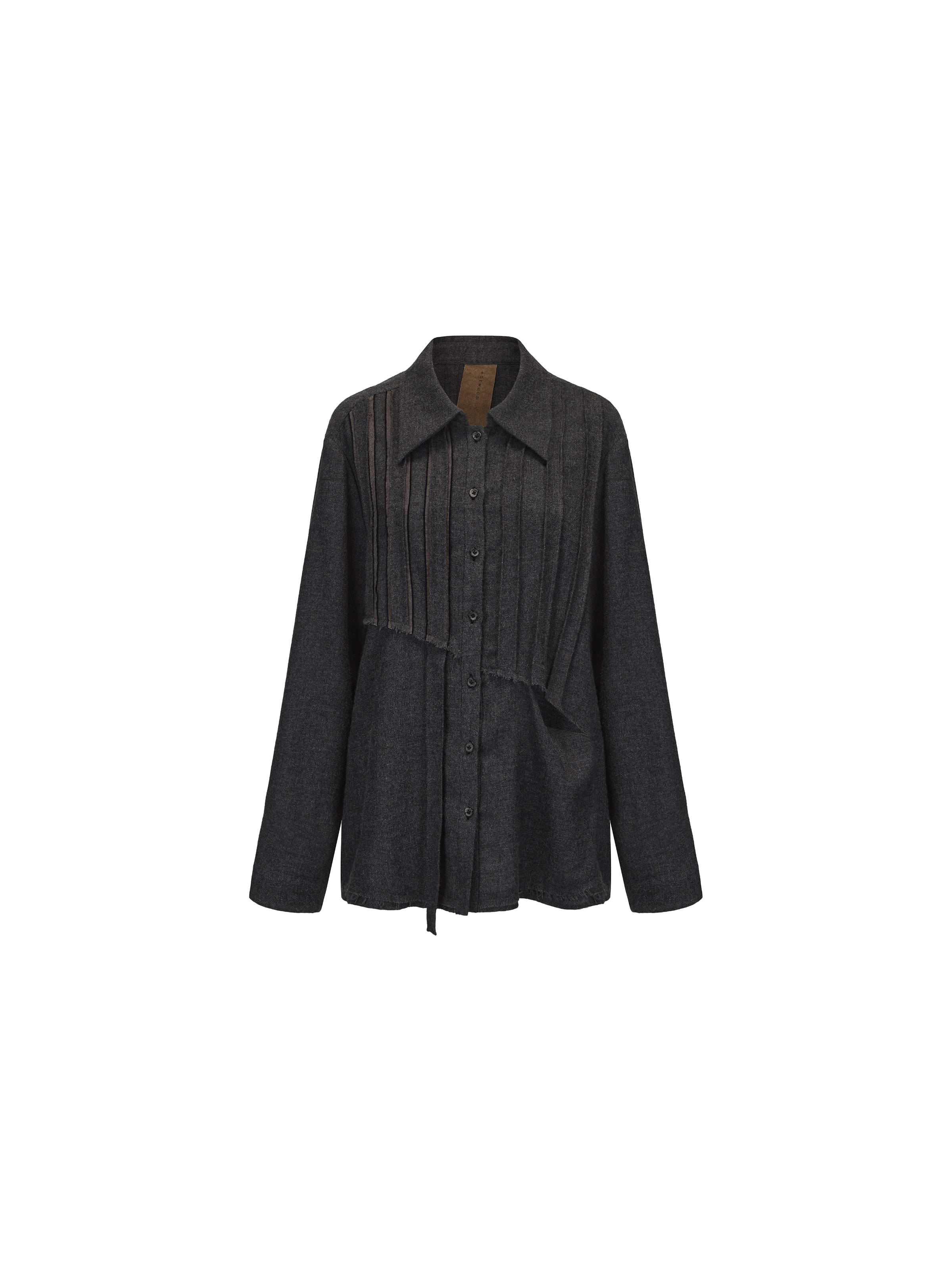 Dark Grey Wool Pleated Asymmetric Shirt