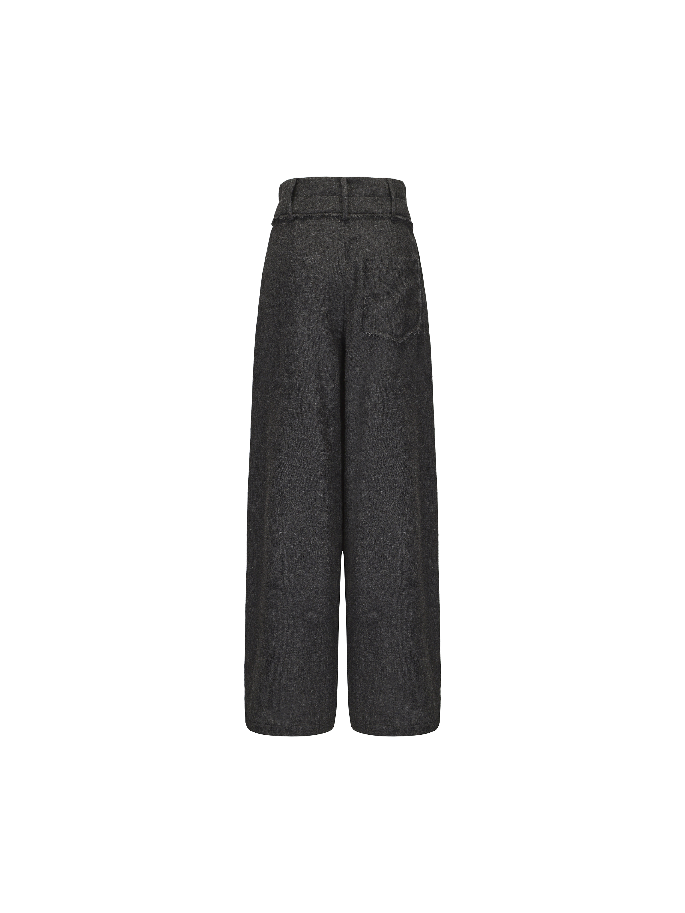 Dark Grey Wool Double-waistband Wide-leg Pants